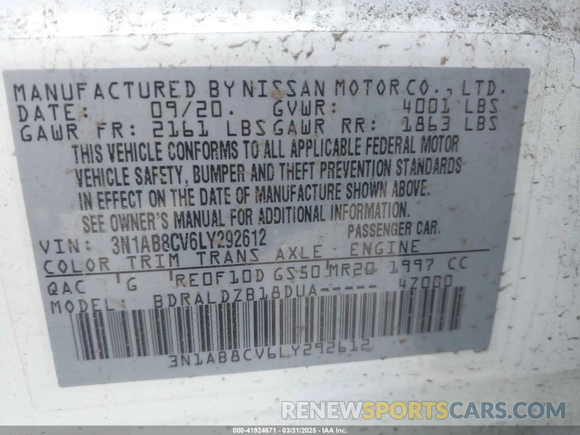 9 Photograph of a damaged car 3N1AB8CV6LY292612 NISSAN SENTRA 2020
