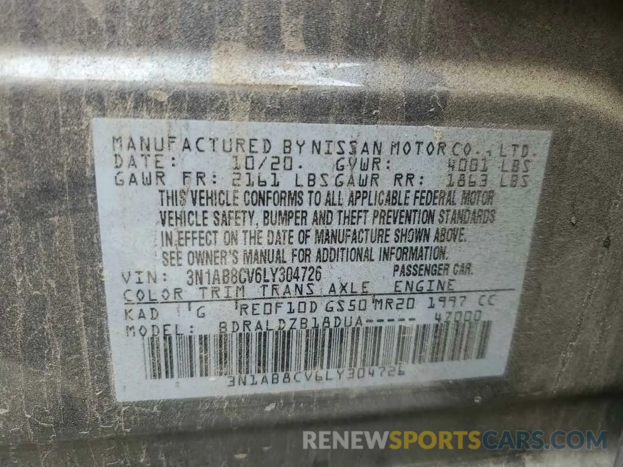 12 Photograph of a damaged car 3N1AB8CV6LY304726 NISSAN SENTRA 2020