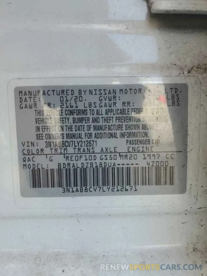 12 Photograph of a damaged car 3N1AB8CV7LY212671 NISSAN SENTRA 2020