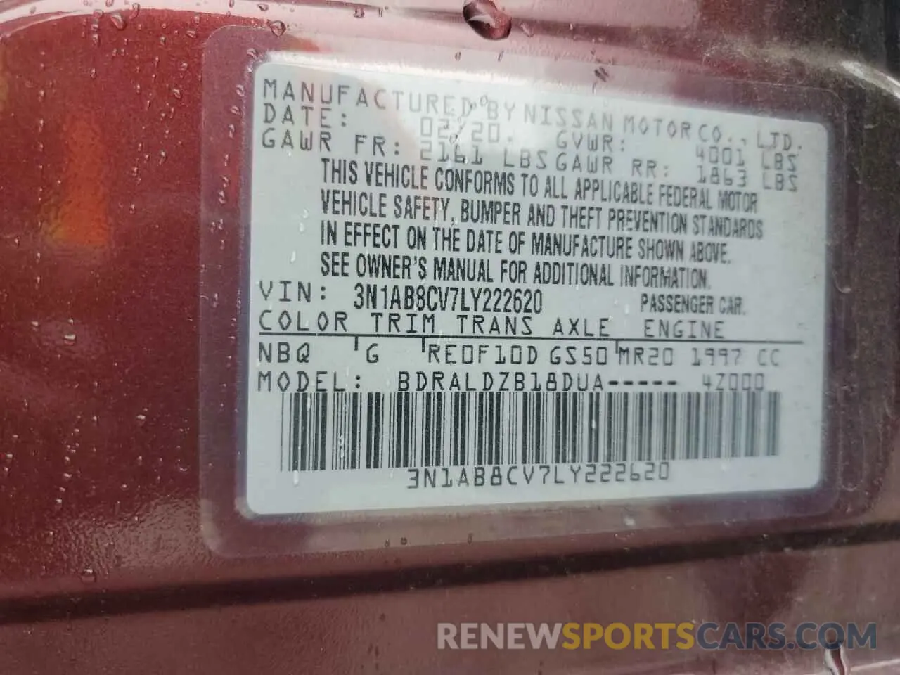 12 Photograph of a damaged car 3N1AB8CV7LY222620 NISSAN SENTRA 2020