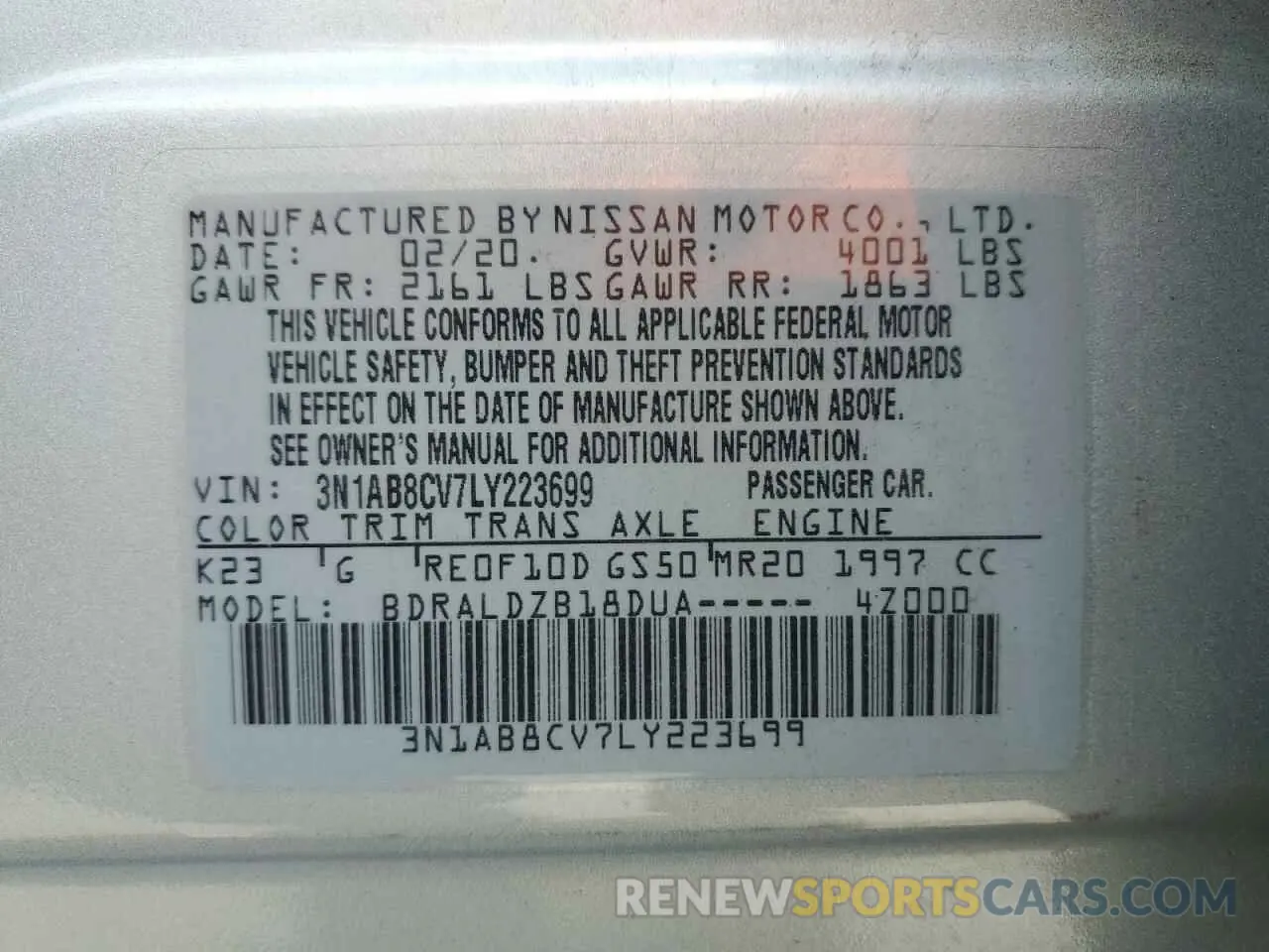 12 Photograph of a damaged car 3N1AB8CV7LY223699 NISSAN SENTRA 2020