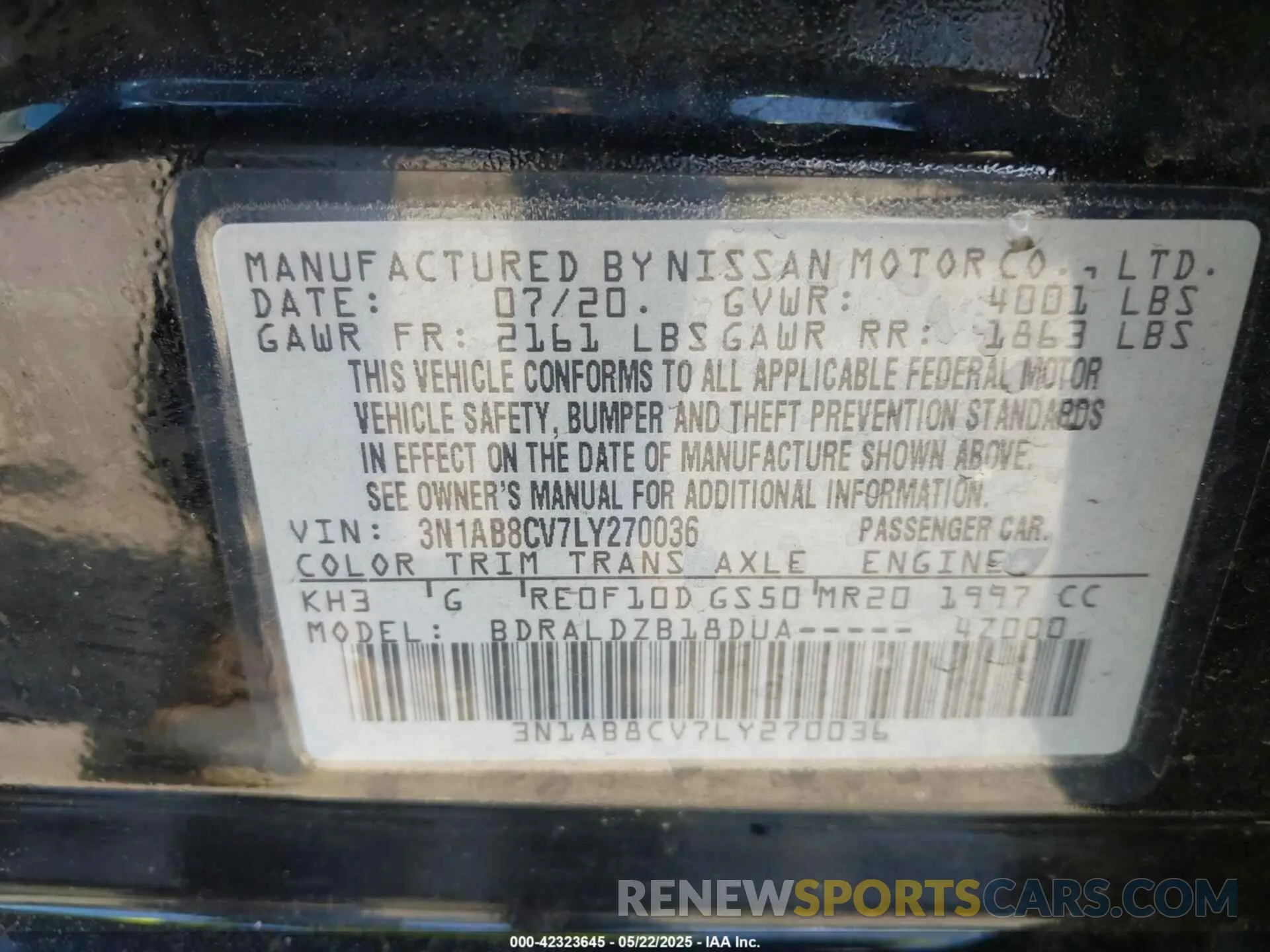 9 Photograph of a damaged car 3N1AB8CV7LY270036 NISSAN SENTRA 2020