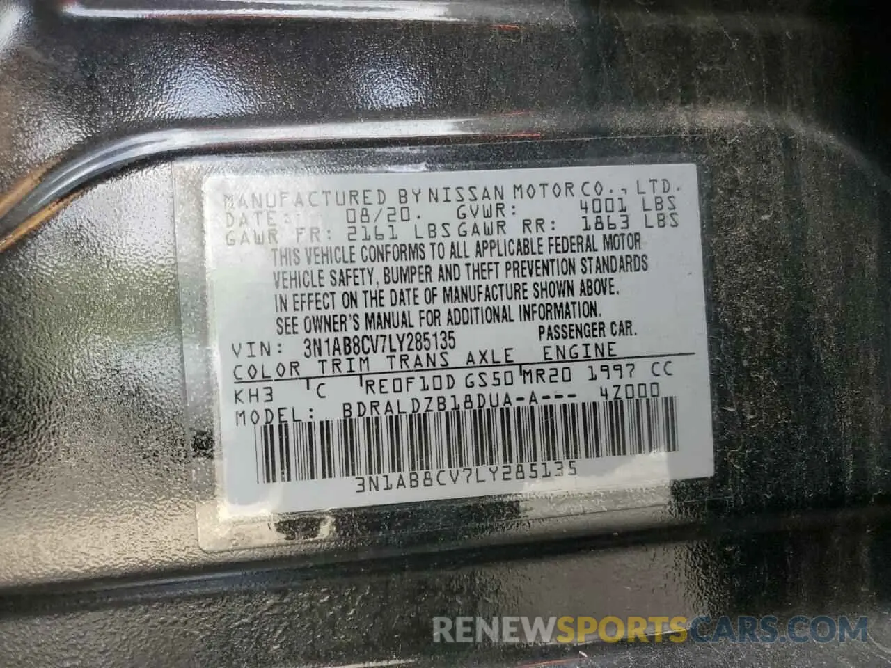 12 Photograph of a damaged car 3N1AB8CV7LY285135 NISSAN SENTRA 2020