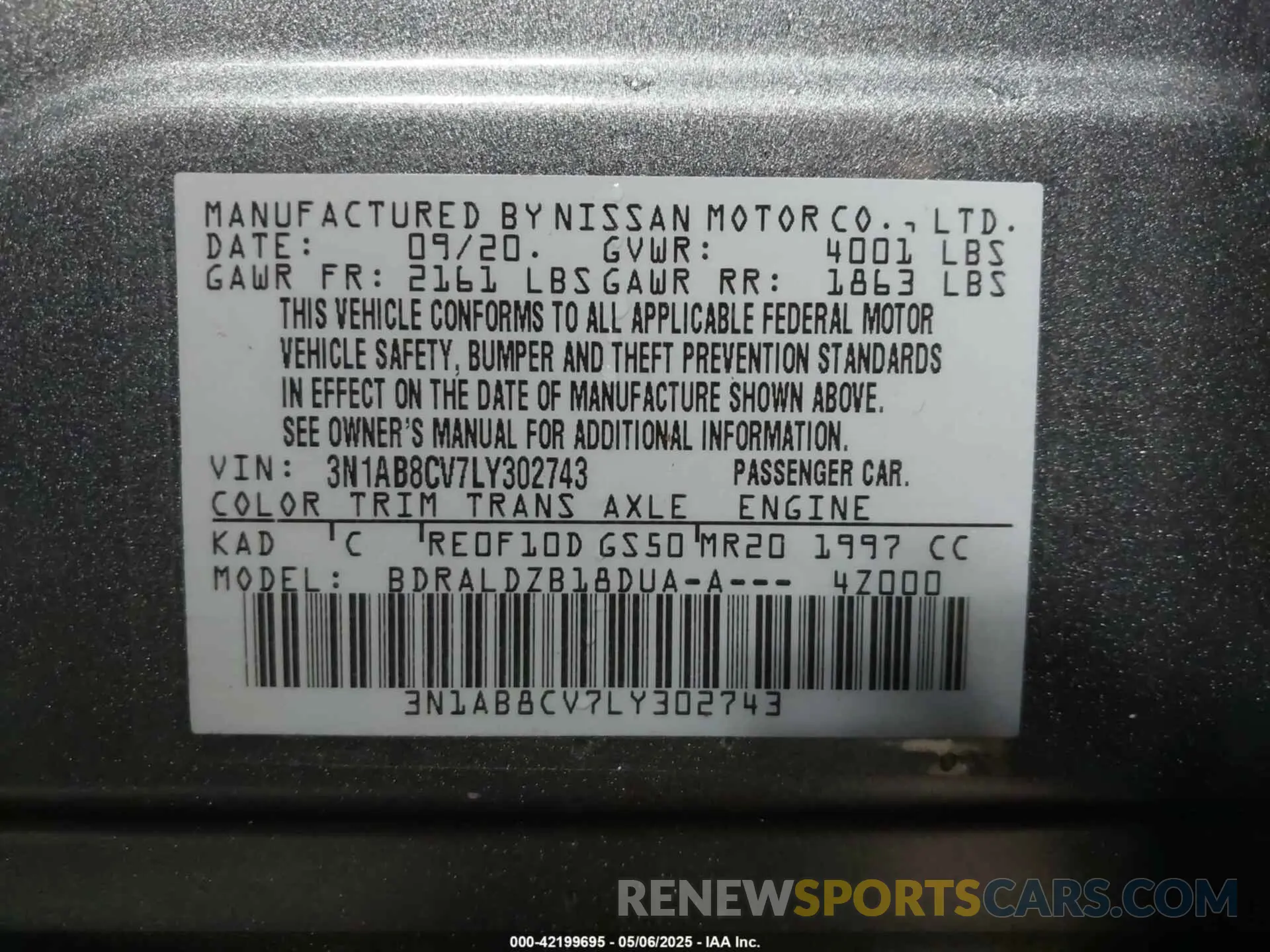 9 Photograph of a damaged car 3N1AB8CV7LY302743 NISSAN SENTRA 2020