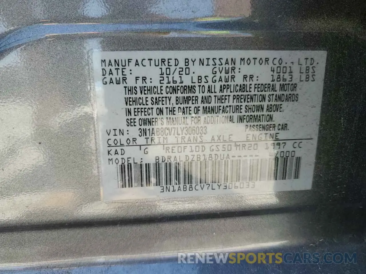 13 Photograph of a damaged car 3N1AB8CV7LY306033 NISSAN SENTRA 2020
