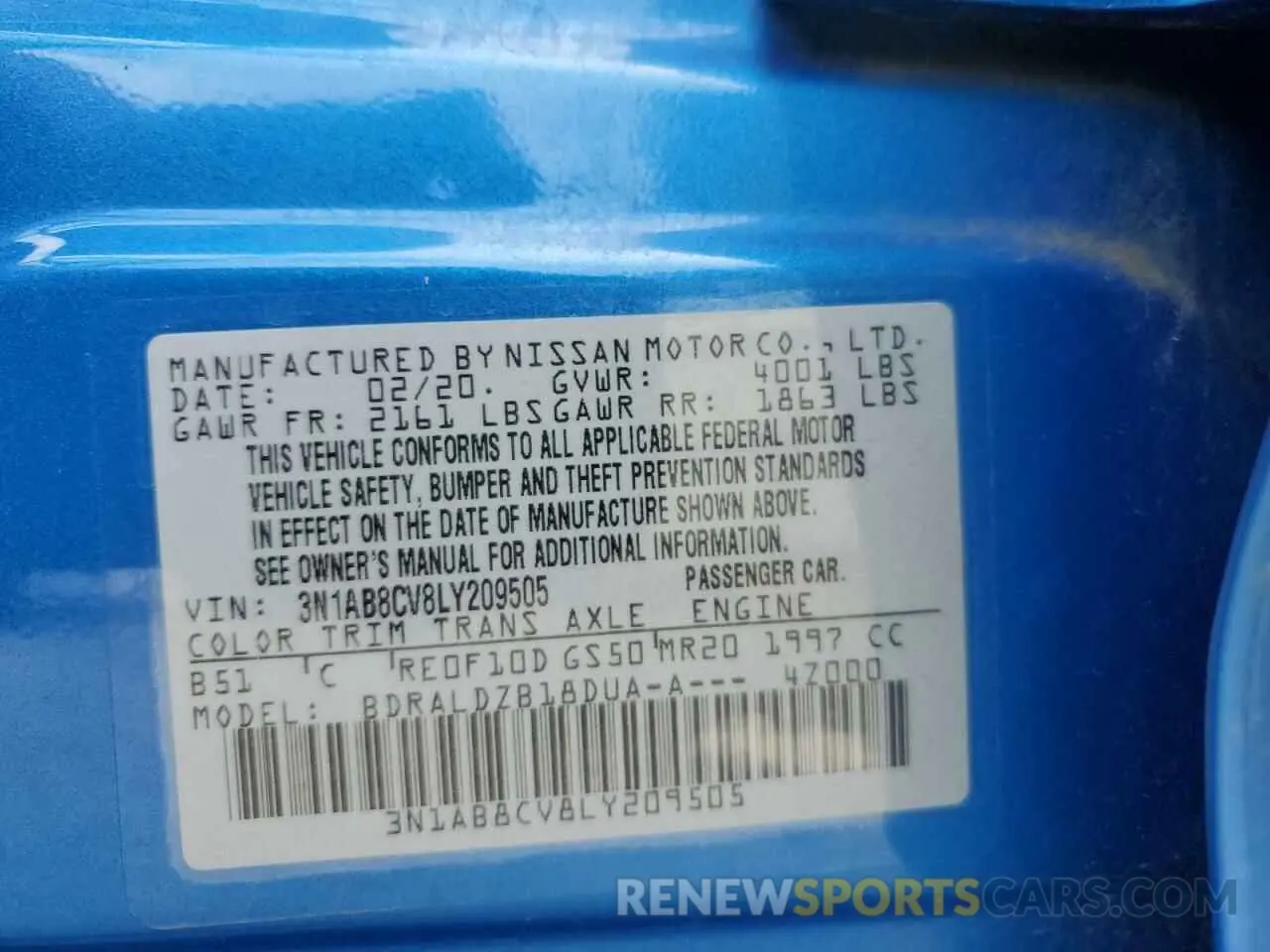 12 Photograph of a damaged car 3N1AB8CV8LY209505 NISSAN SENTRA 2020