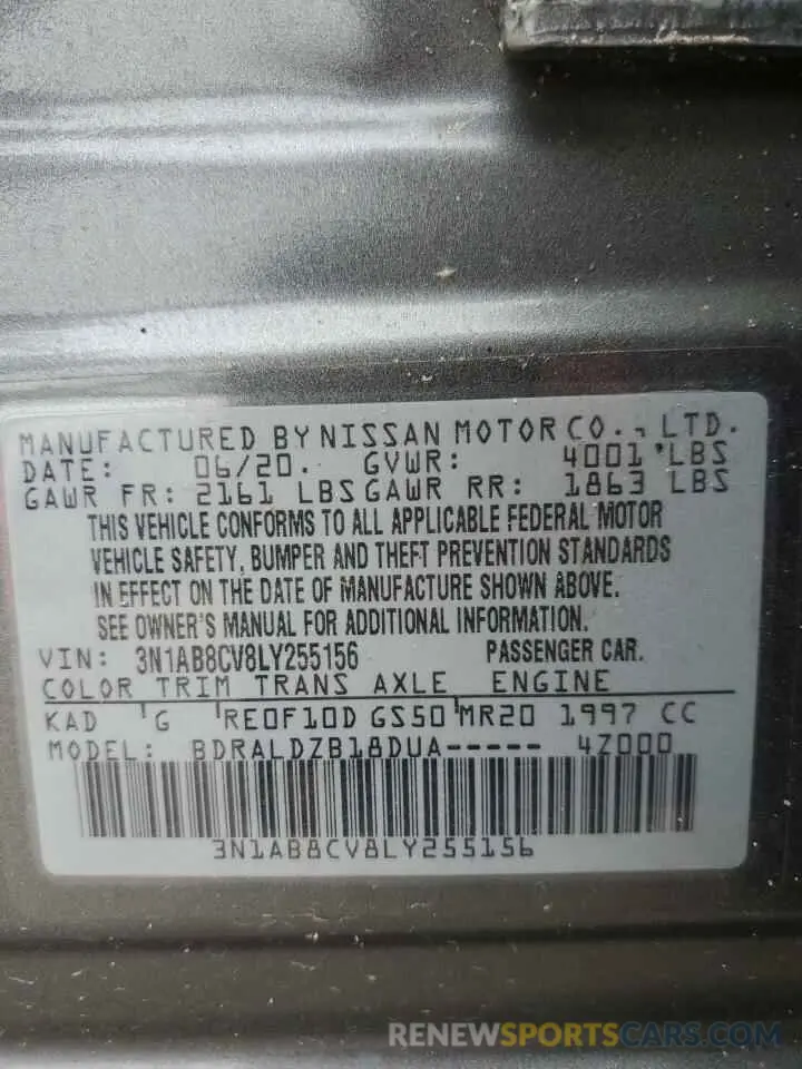 12 Photograph of a damaged car 3N1AB8CV8LY255156 NISSAN SENTRA 2020