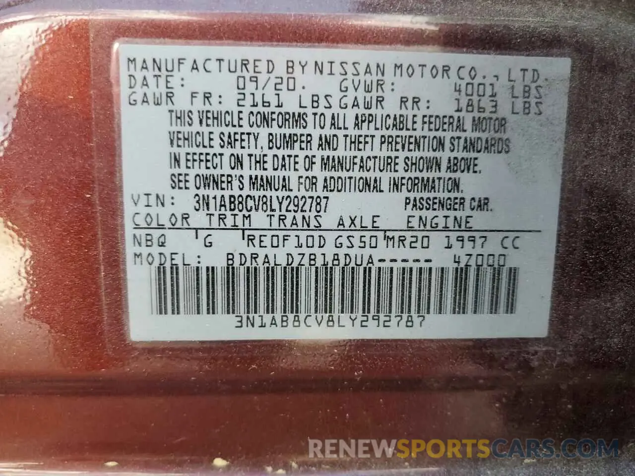 14 Photograph of a damaged car 3N1AB8CV8LY292787 NISSAN SENTRA 2020