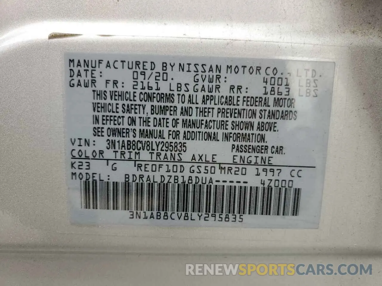 12 Photograph of a damaged car 3N1AB8CV8LY295835 NISSAN SENTRA 2020