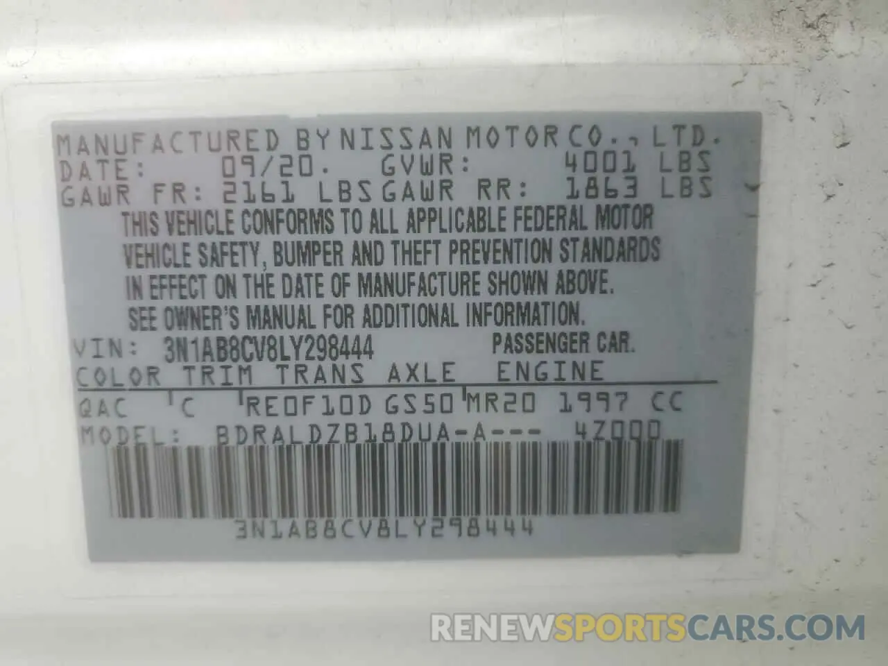 14 Photograph of a damaged car 3N1AB8CV8LY298444 NISSAN SENTRA 2020