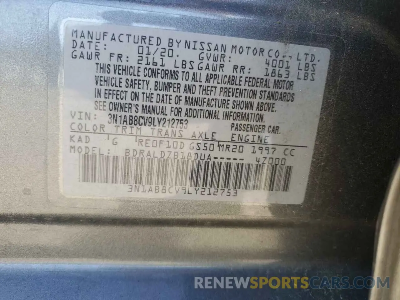 13 Photograph of a damaged car 3N1AB8CV9LY212753 NISSAN SENTRA 2020