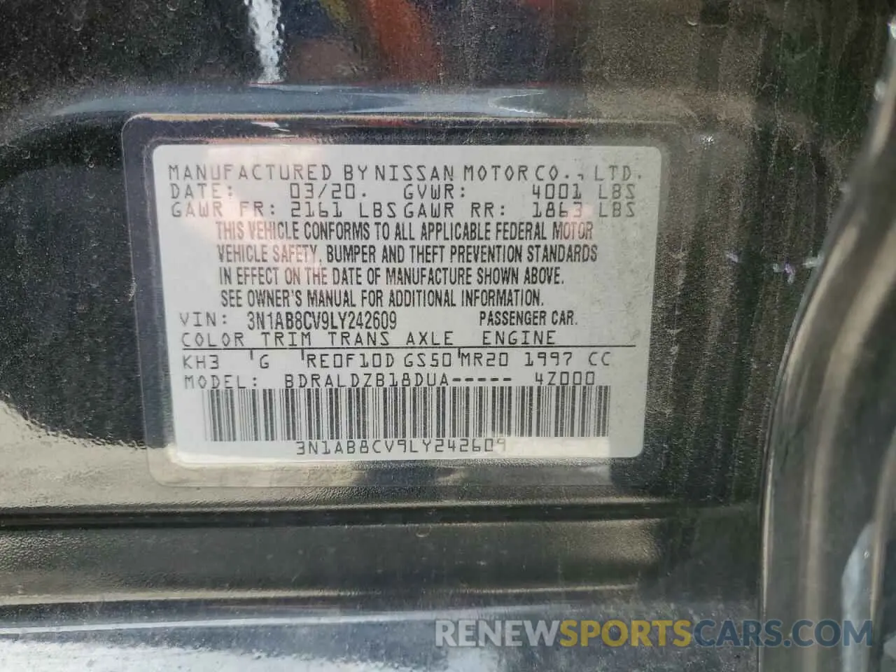 12 Photograph of a damaged car 3N1AB8CV9LY242609 NISSAN SENTRA 2020