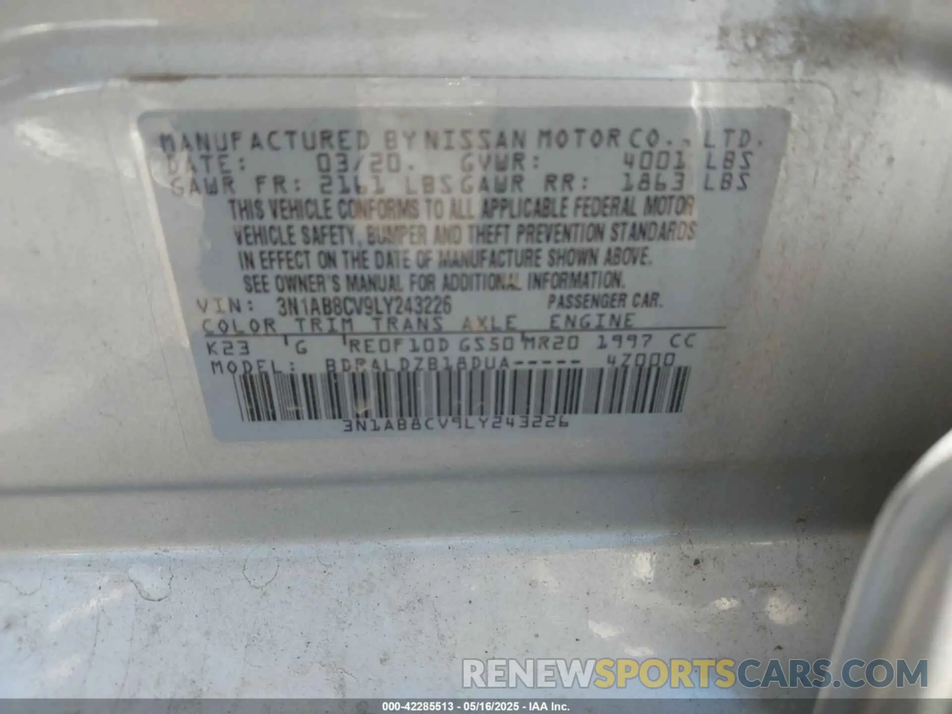 9 Photograph of a damaged car 3N1AB8CV9LY243226 NISSAN SENTRA 2020