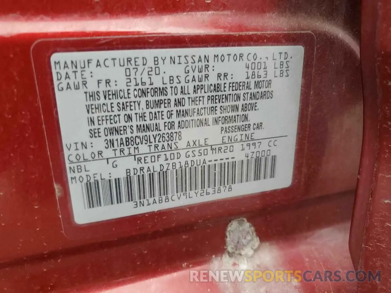 13 Photograph of a damaged car 3N1AB8CV9LY263878 NISSAN SENTRA 2020
