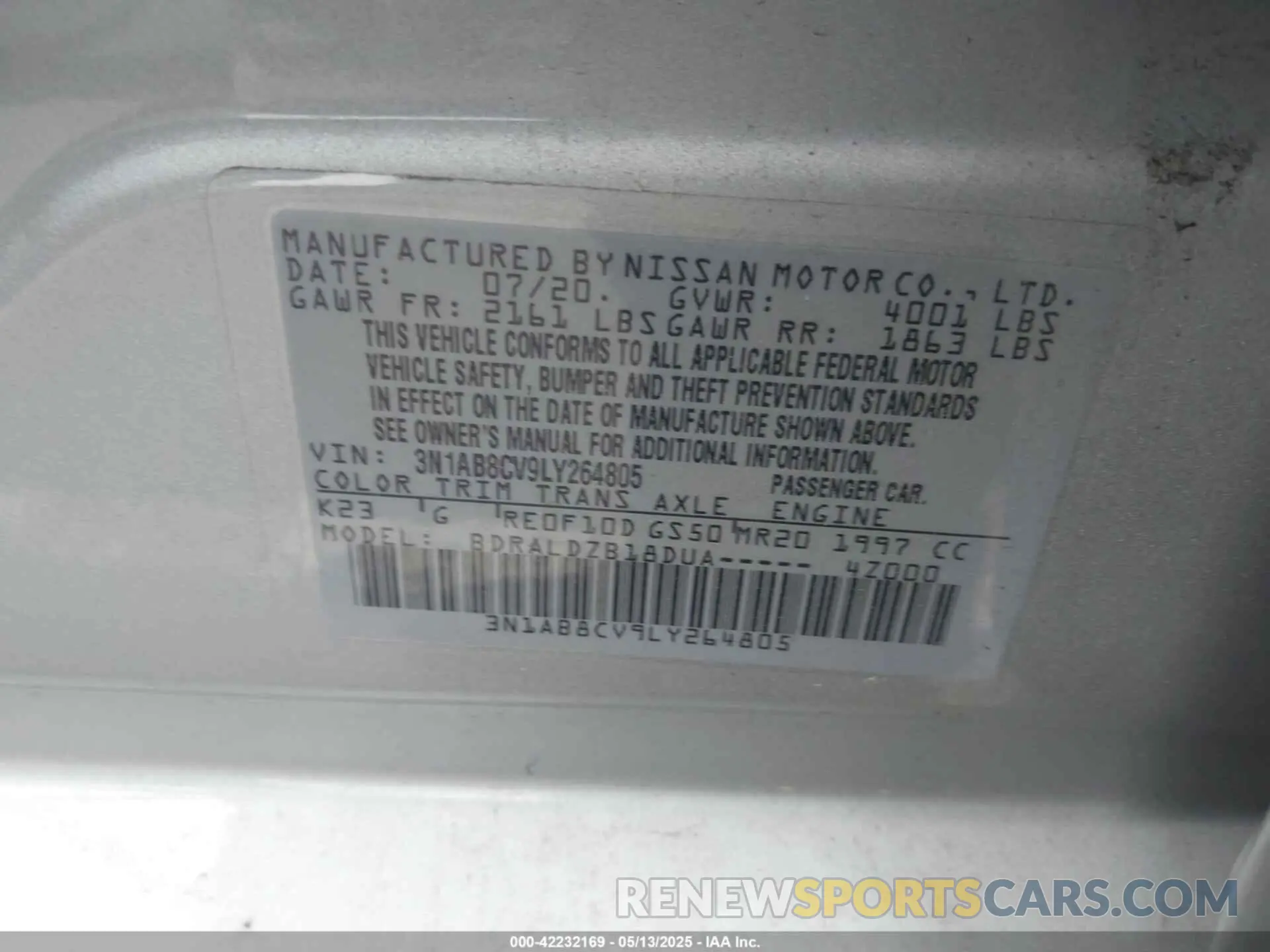 9 Photograph of a damaged car 3N1AB8CV9LY264805 NISSAN SENTRA 2020