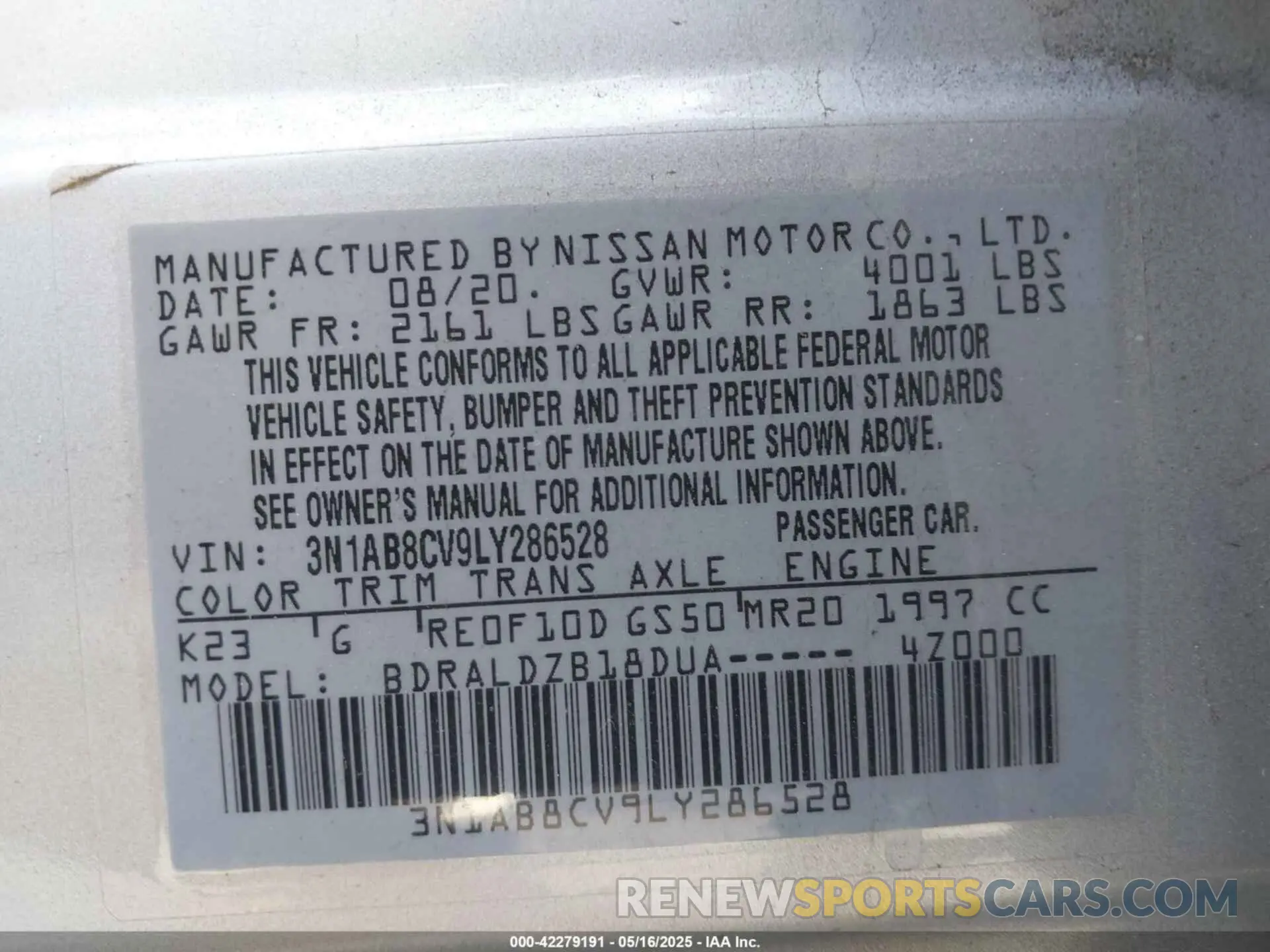 9 Photograph of a damaged car 3N1AB8CV9LY286528 NISSAN SENTRA 2020