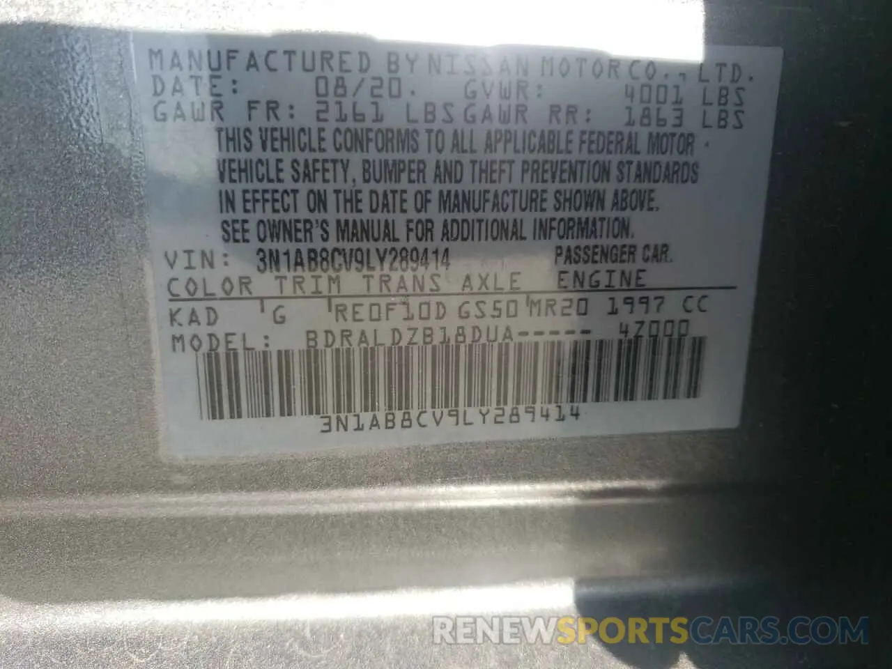 13 Photograph of a damaged car 3N1AB8CV9LY289414 NISSAN SENTRA 2020