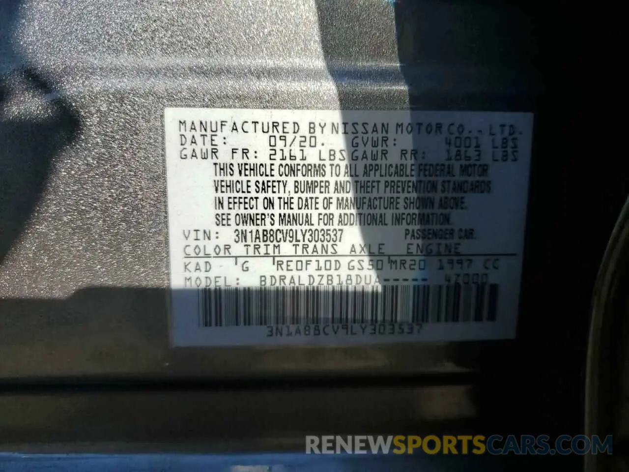 12 Photograph of a damaged car 3N1AB8CV9LY303537 NISSAN SENTRA 2020