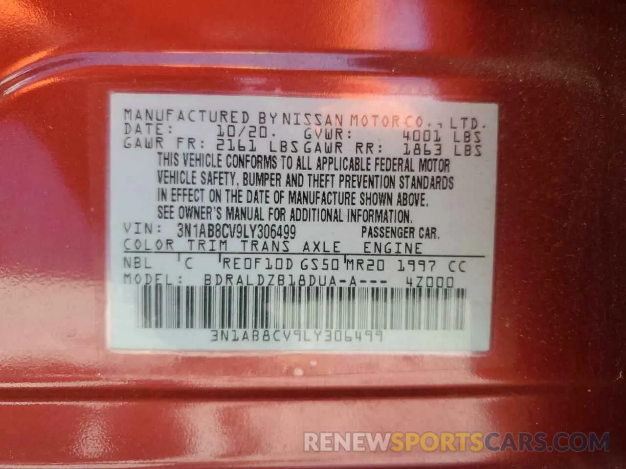 12 Photograph of a damaged car 3N1AB8CV9LY306499 NISSAN SENTRA 2020