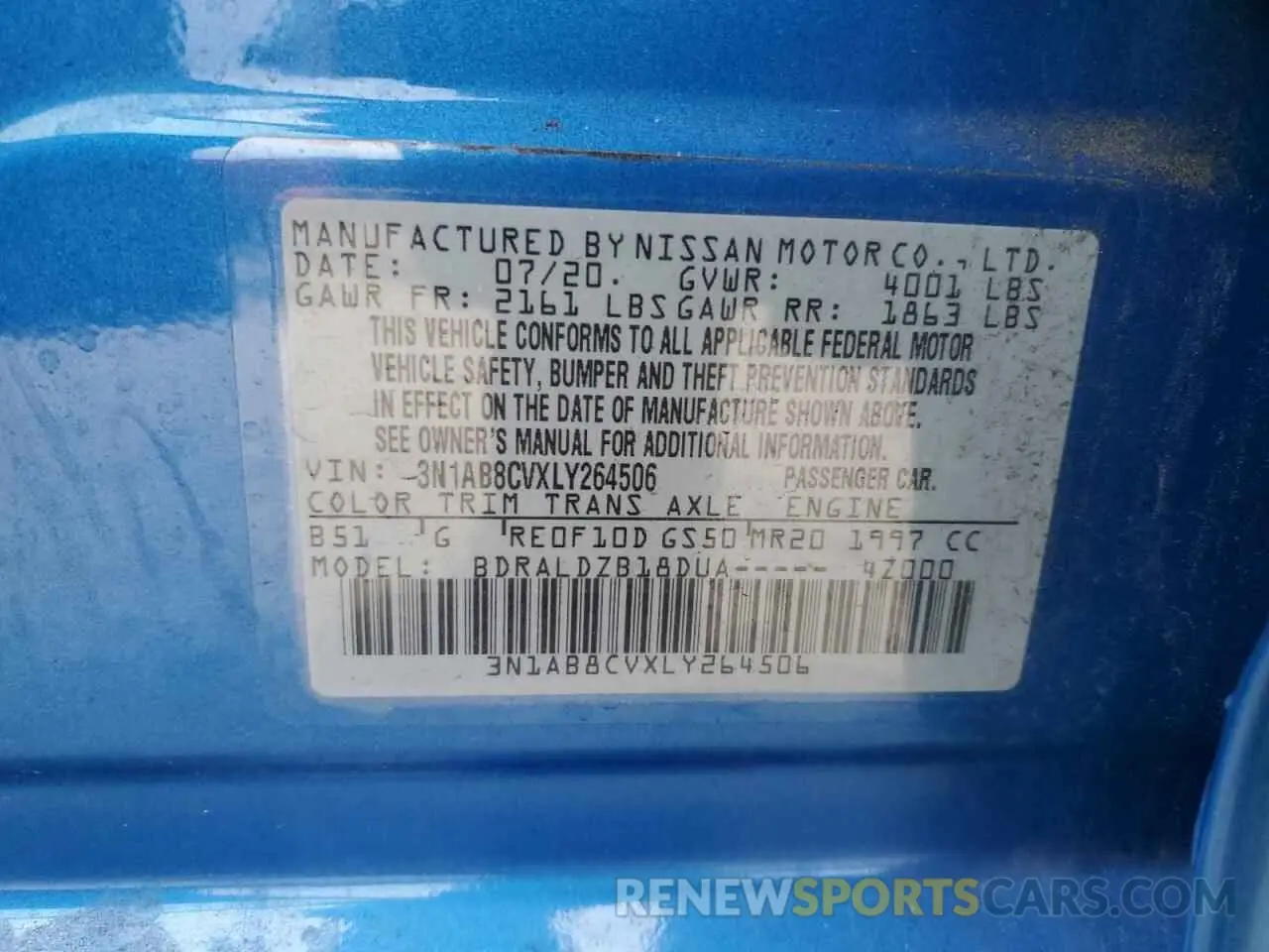 13 Photograph of a damaged car 3N1AB8CVXLY264506 NISSAN SENTRA 2020