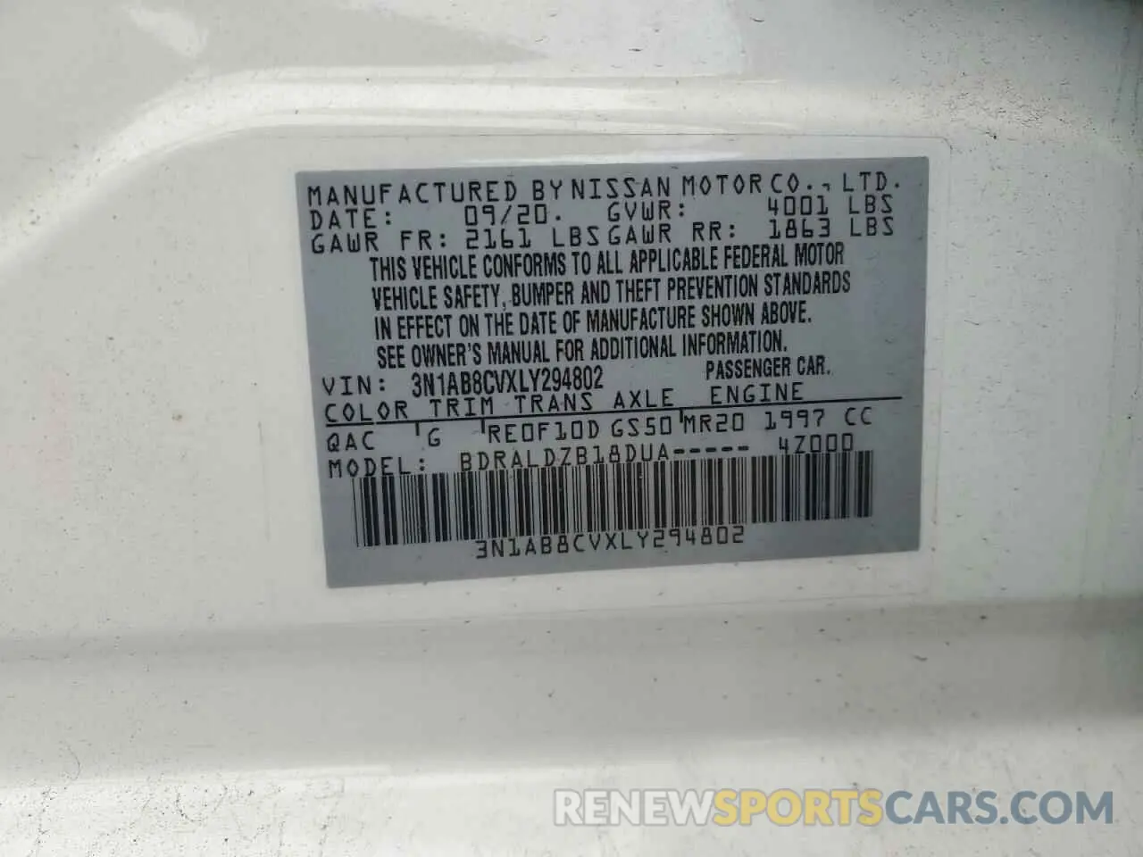 13 Photograph of a damaged car 3N1AB8CVXLY294802 NISSAN SENTRA 2020