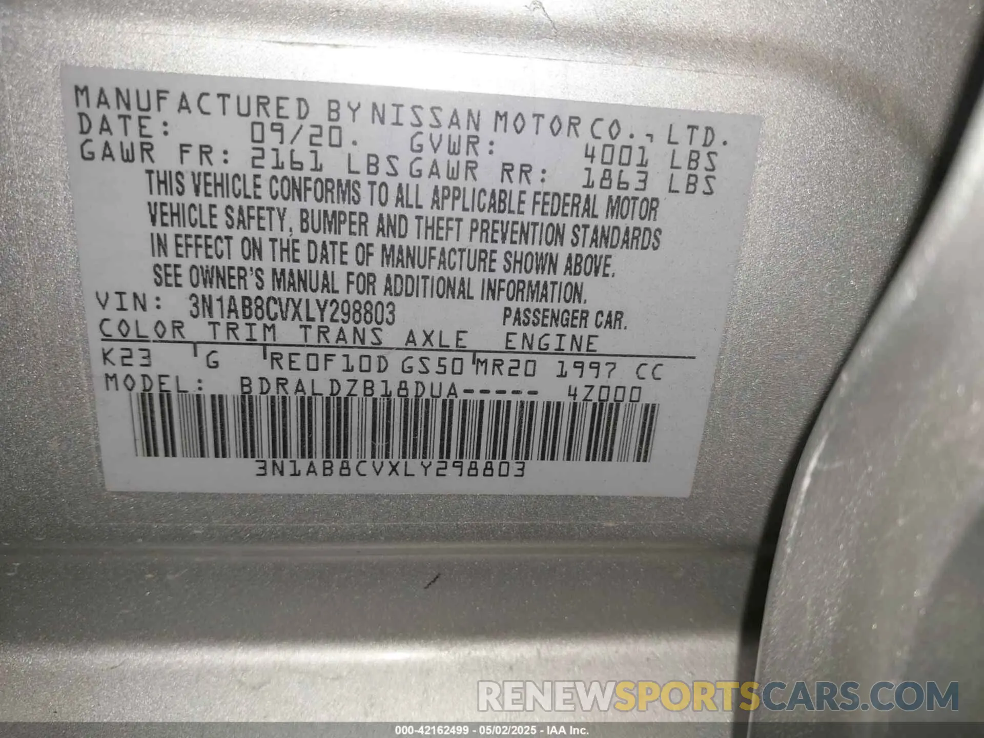 9 Photograph of a damaged car 3N1AB8CVXLY298803 NISSAN SENTRA 2020