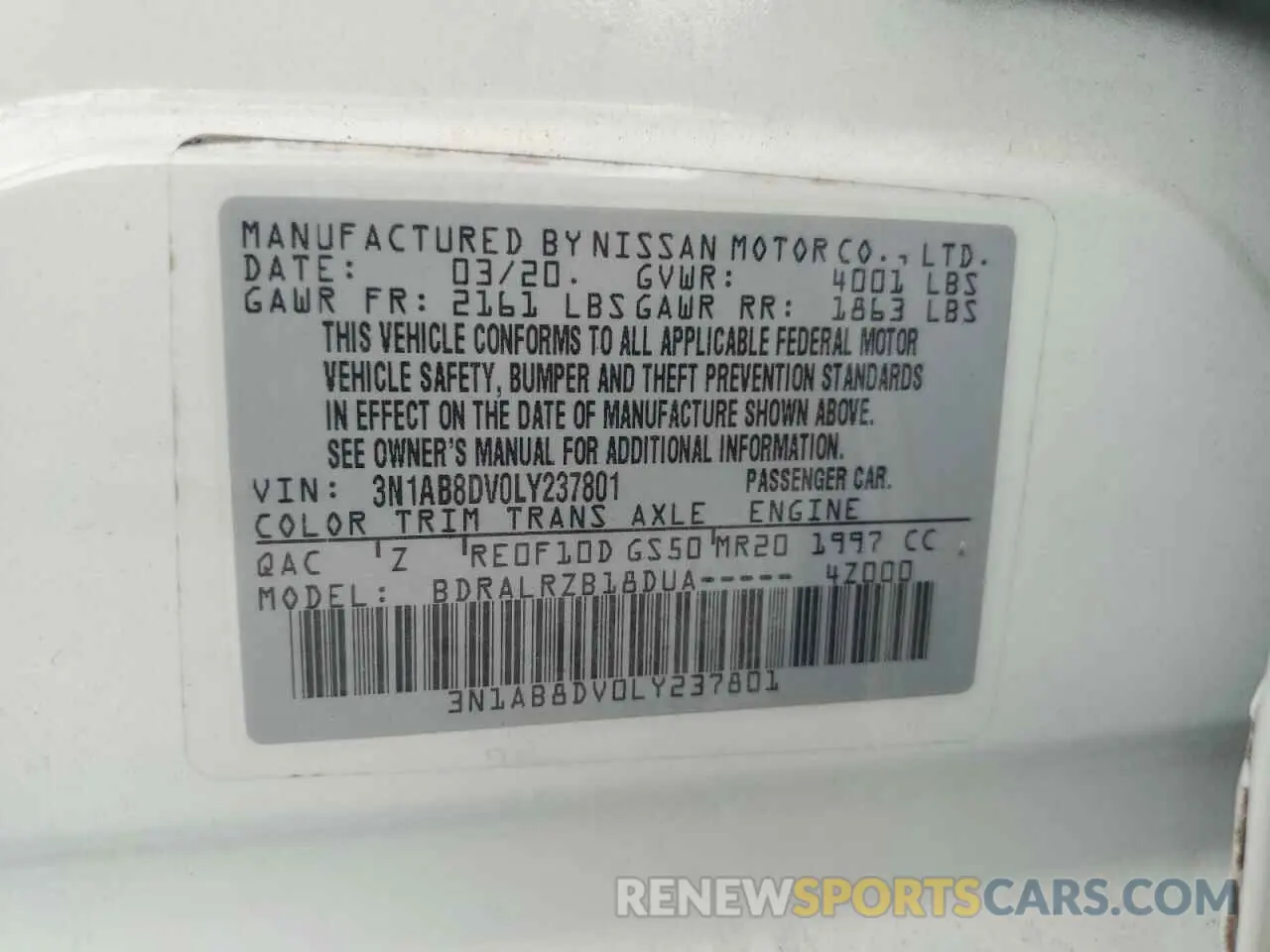 13 Photograph of a damaged car 3N1AB8DV0LY237801 NISSAN SENTRA 2020