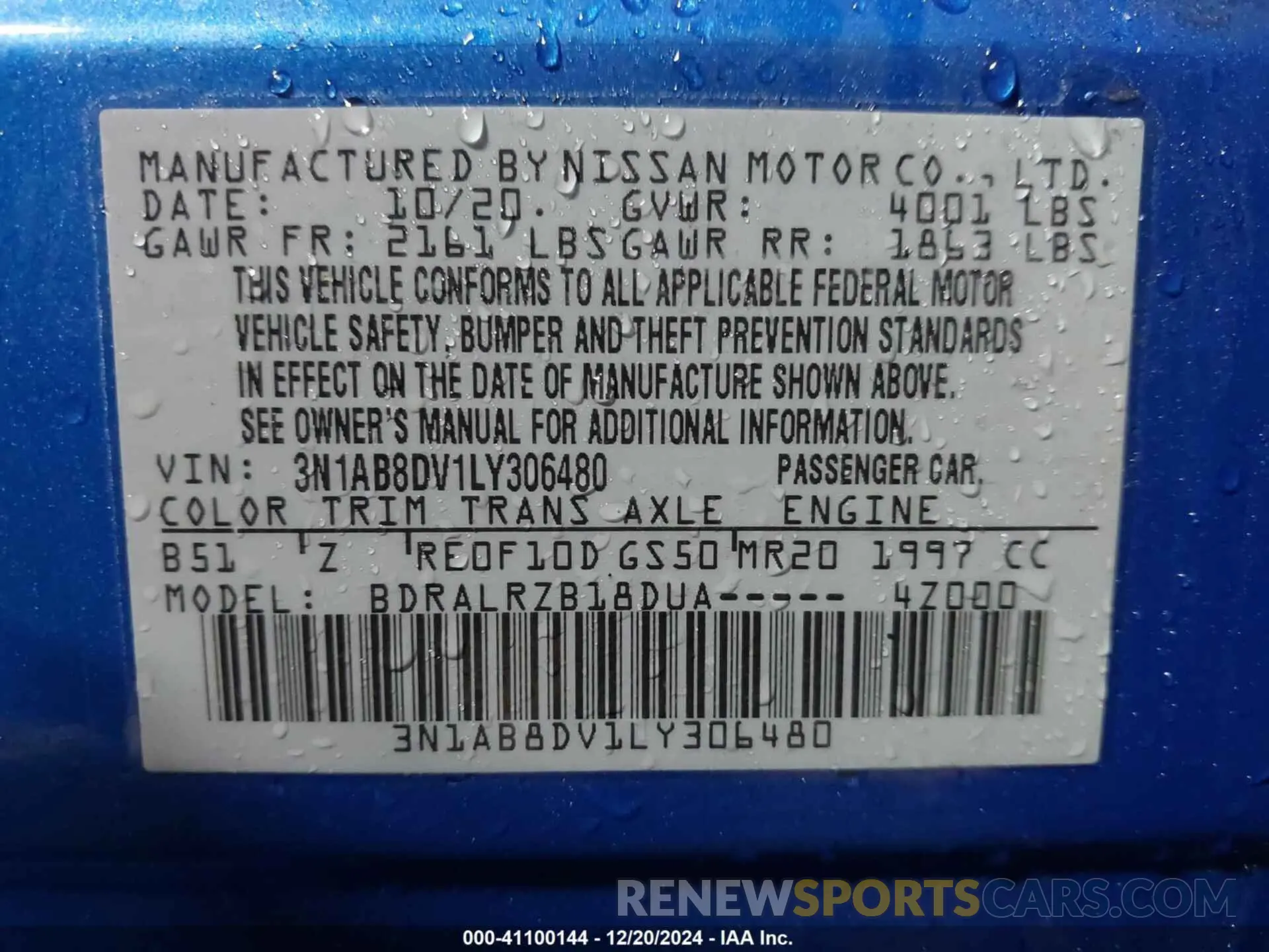 9 Photograph of a damaged car 3N1AB8DV1LY306480 NISSAN SENTRA 2020