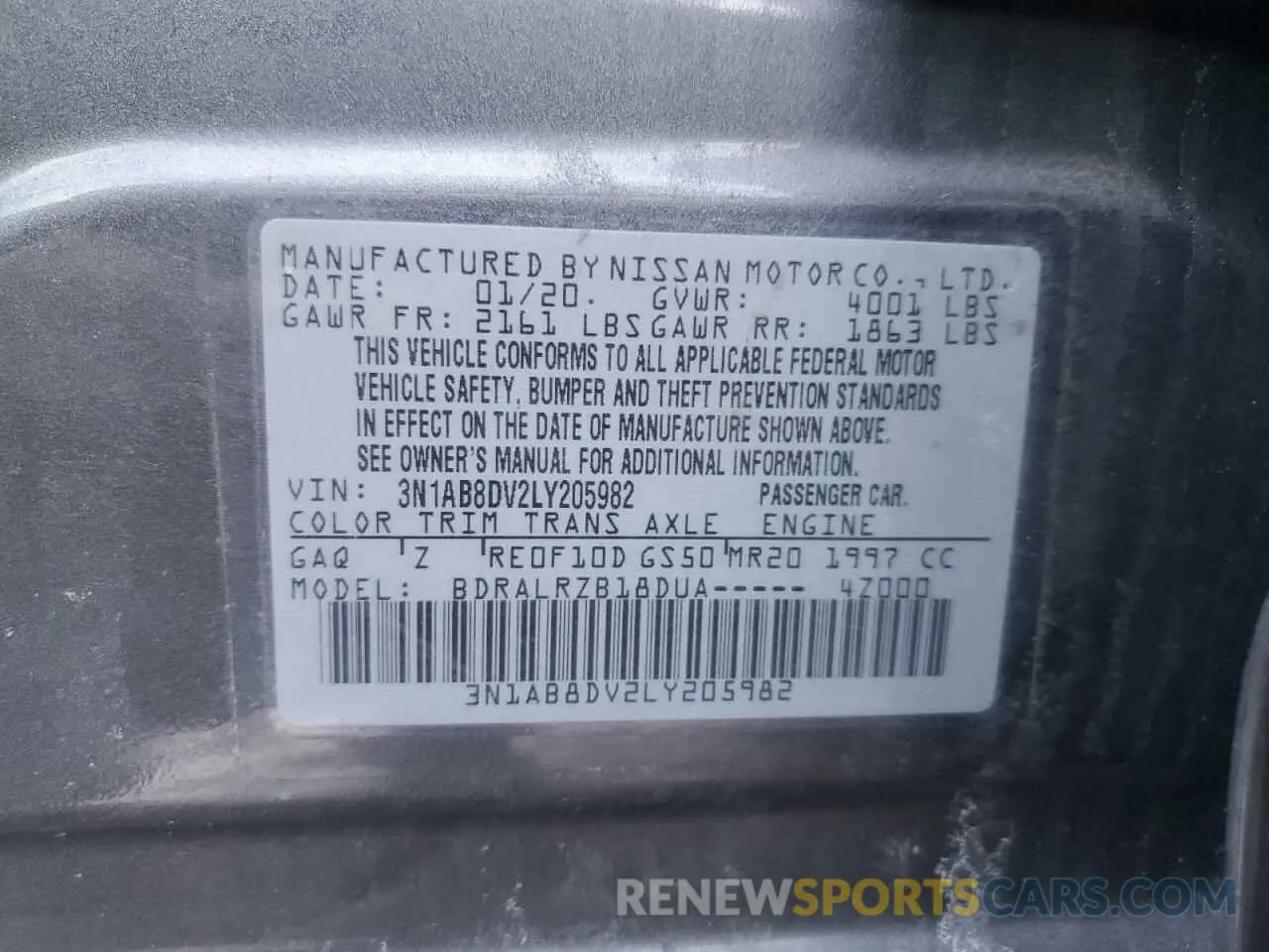 13 Photograph of a damaged car 3N1AB8DV2LY205982 NISSAN SENTRA 2020