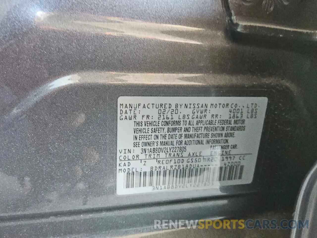 12 Photograph of a damaged car 3N1AB8DV2LY227805 NISSAN SENTRA 2020