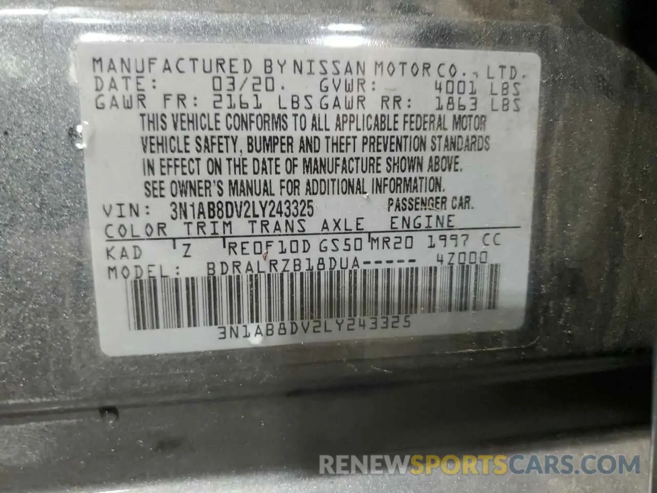 13 Photograph of a damaged car 3N1AB8DV2LY243325 NISSAN SENTRA 2020