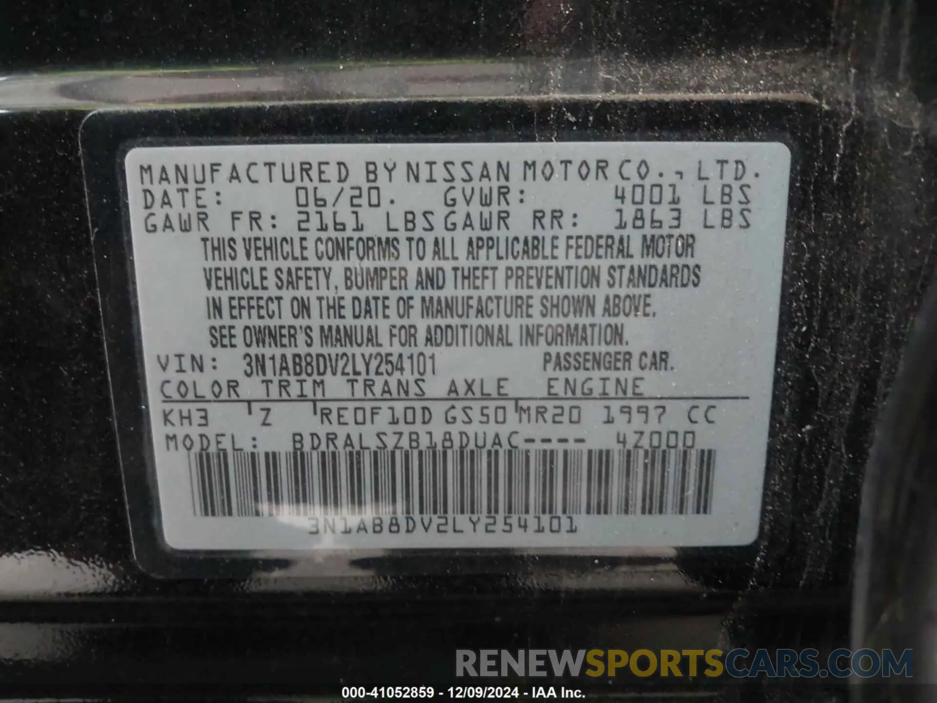 9 Photograph of a damaged car 3N1AB8DV2LY254101 NISSAN SENTRA 2020