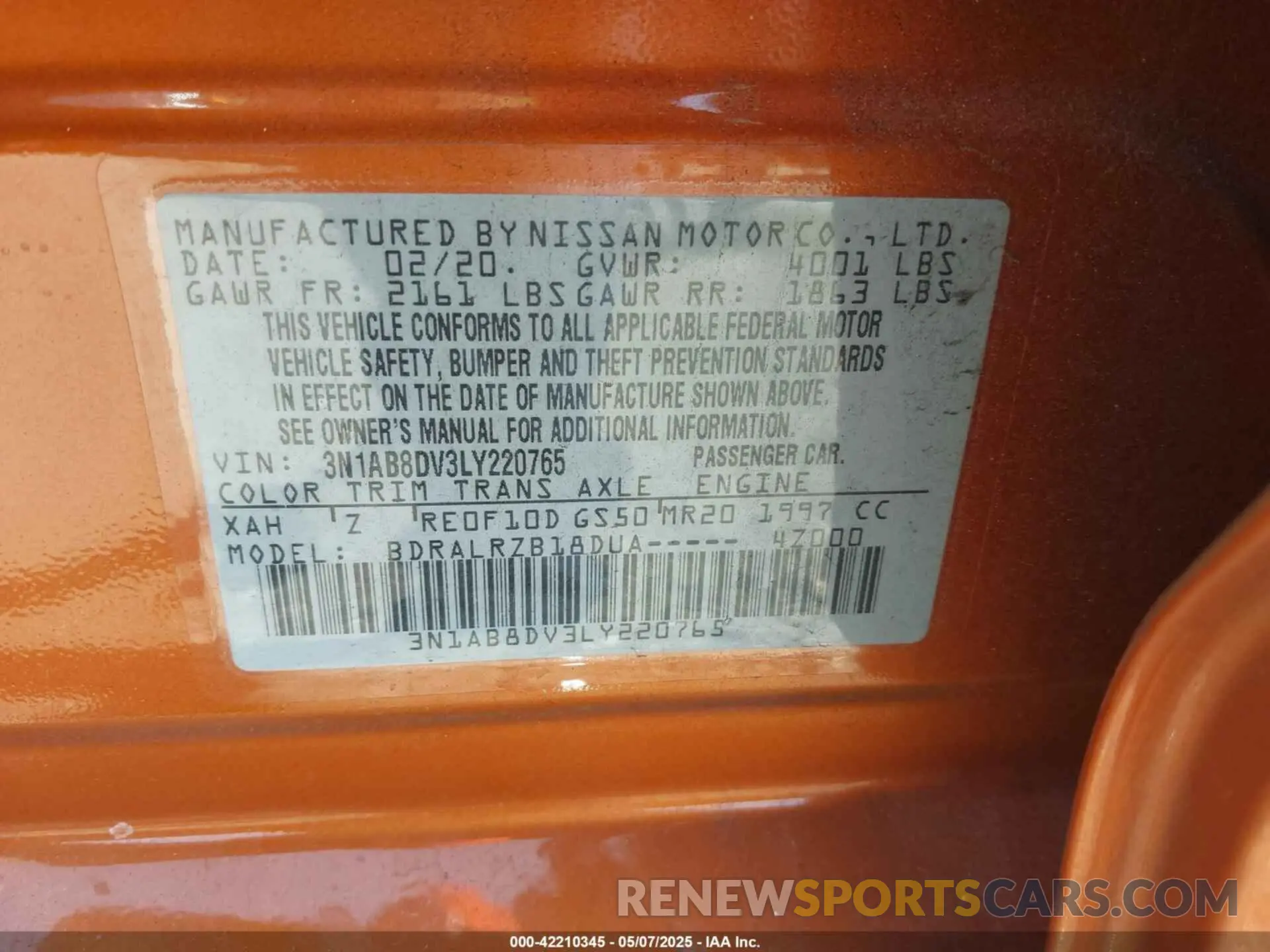 9 Photograph of a damaged car 3N1AB8DV3LY220765 NISSAN SENTRA 2020
