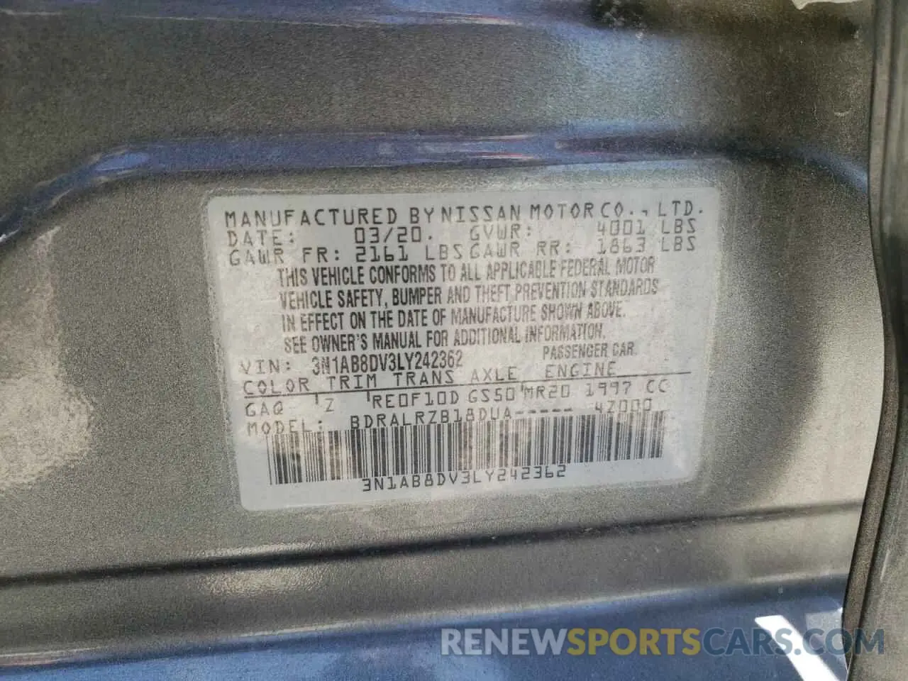 12 Photograph of a damaged car 3N1AB8DV3LY242362 NISSAN SENTRA 2020