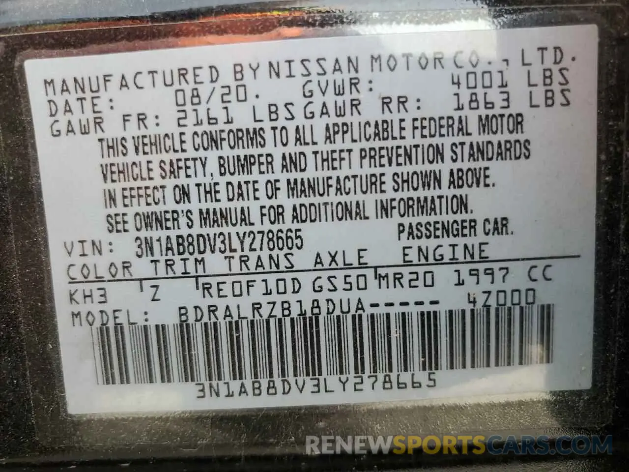 13 Photograph of a damaged car 3N1AB8DV3LY278665 NISSAN SENTRA 2020