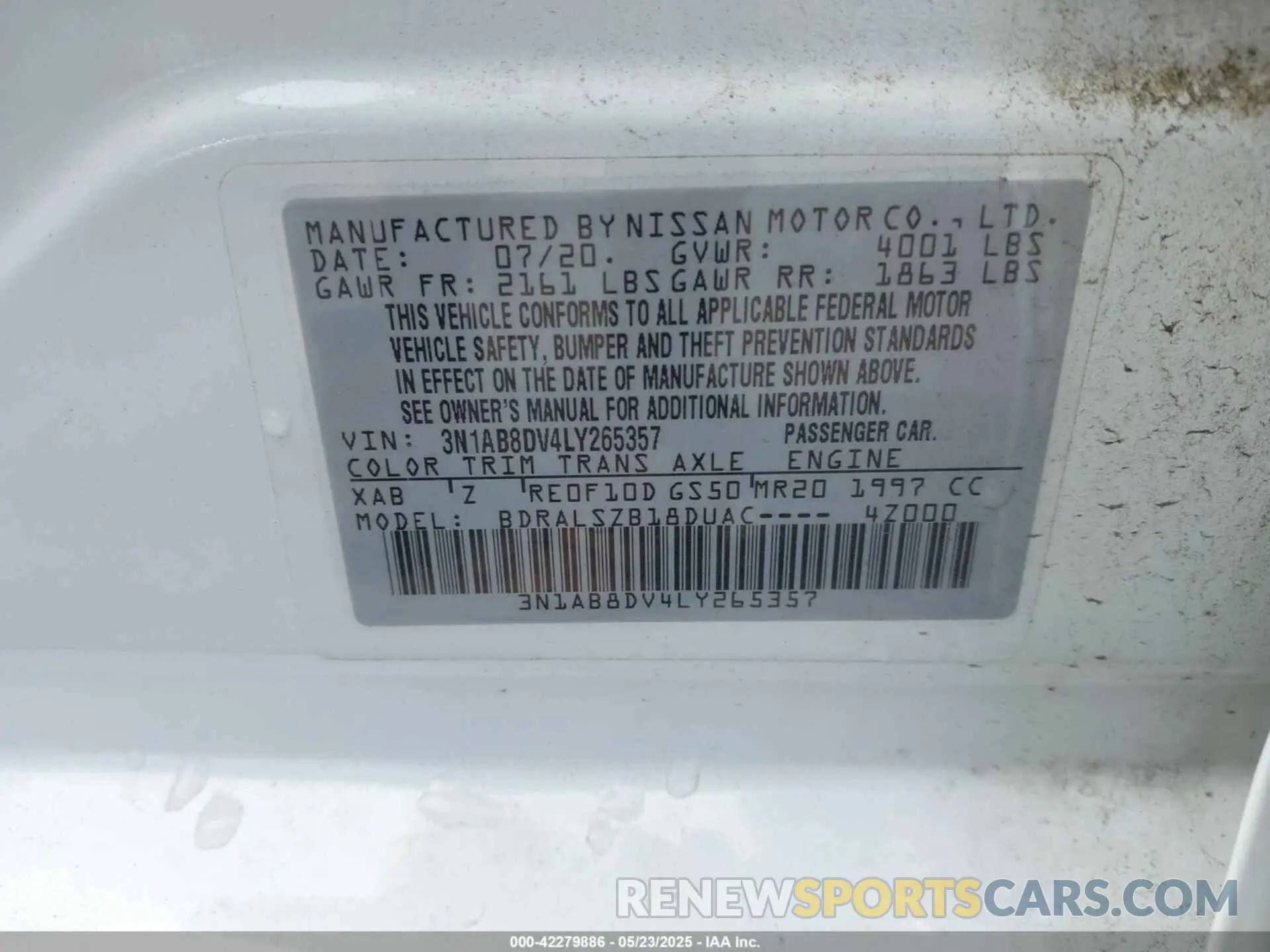9 Photograph of a damaged car 3N1AB8DV4LY265357 NISSAN SENTRA 2020