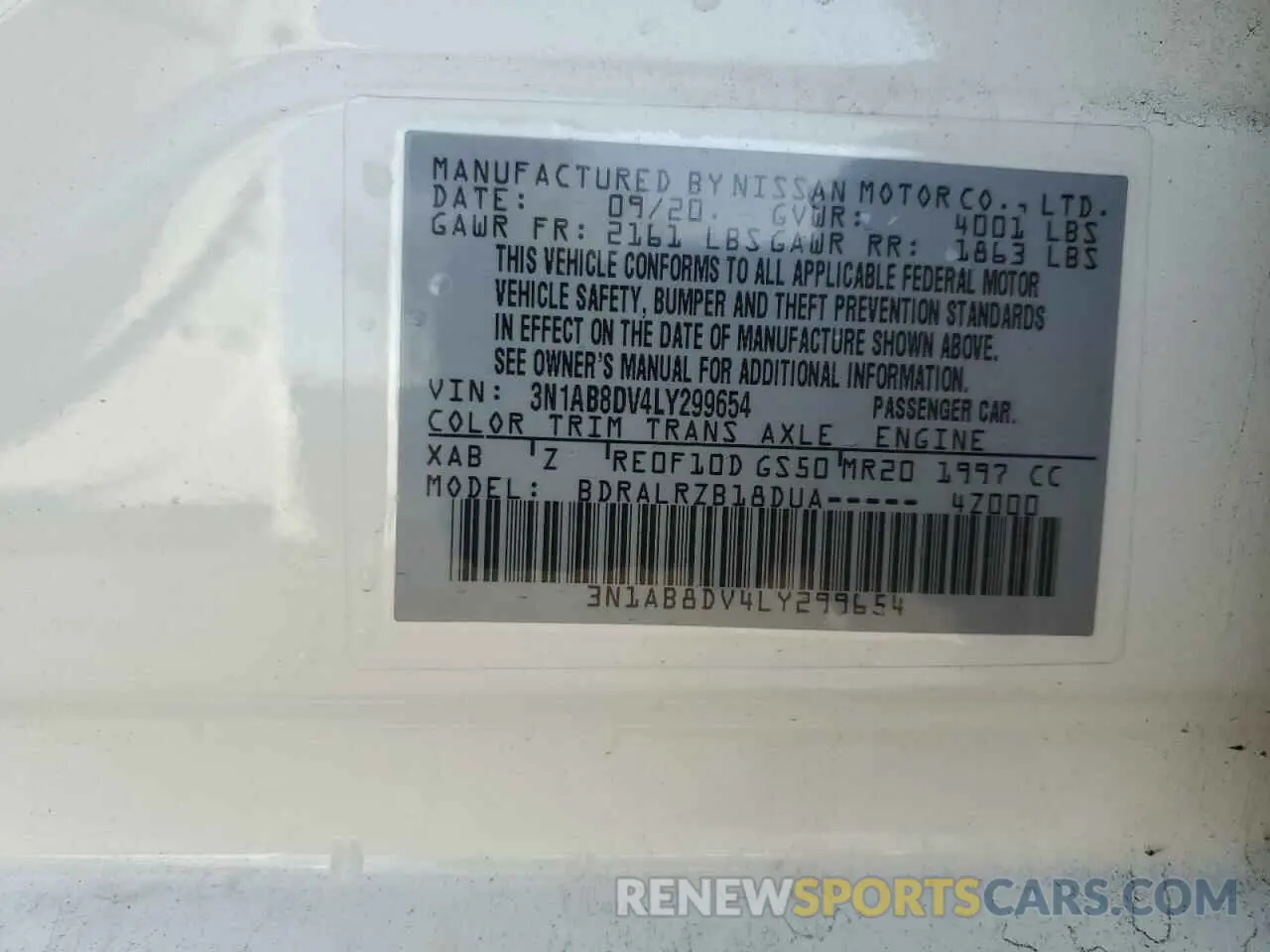 12 Photograph of a damaged car 3N1AB8DV4LY299654 NISSAN SENTRA 2020