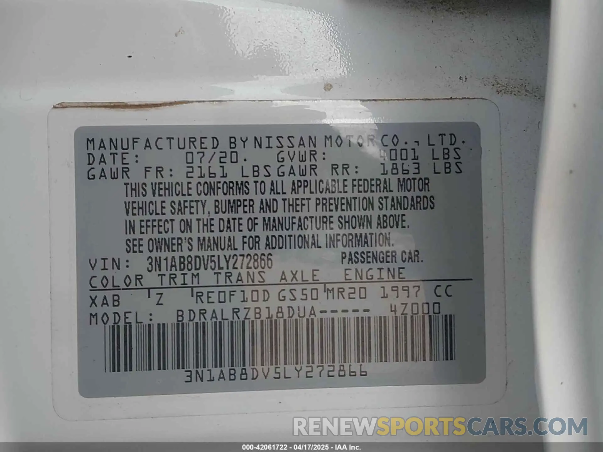 9 Photograph of a damaged car 3N1AB8DV5LY272866 NISSAN SENTRA 2020