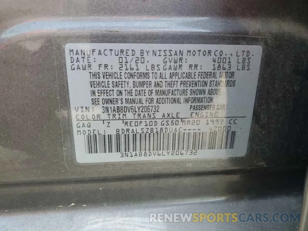 12 Photograph of a damaged car 3N1AB8DV6LY206732 NISSAN SENTRA 2020