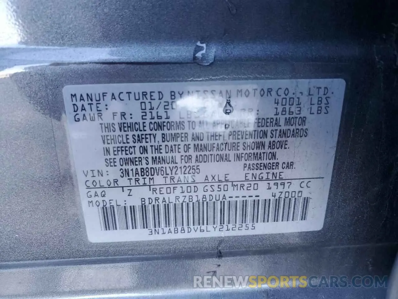 14 Photograph of a damaged car 3N1AB8DV6LY212255 NISSAN SENTRA 2020
