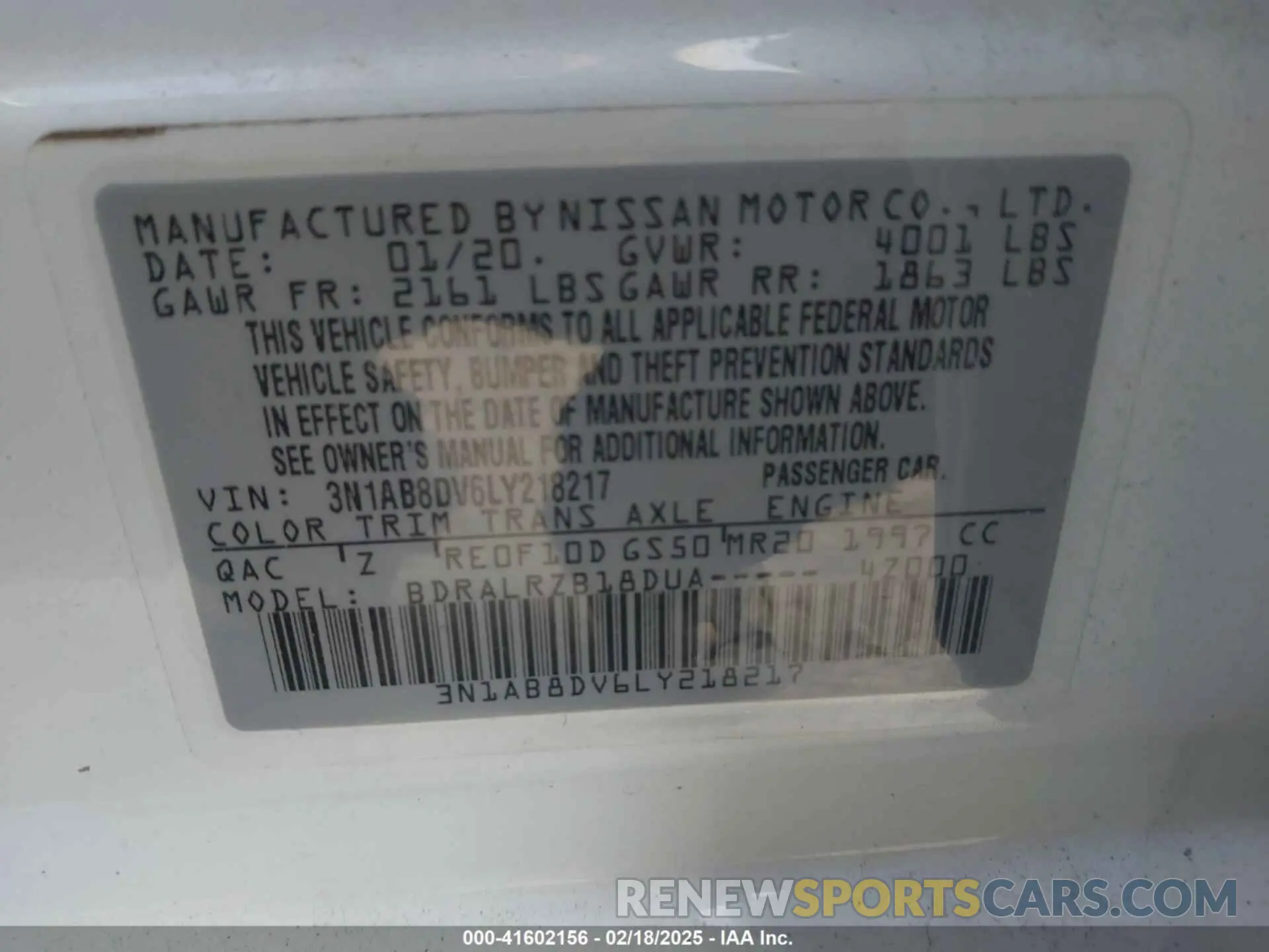 9 Photograph of a damaged car 3N1AB8DV6LY218217 NISSAN SENTRA 2020