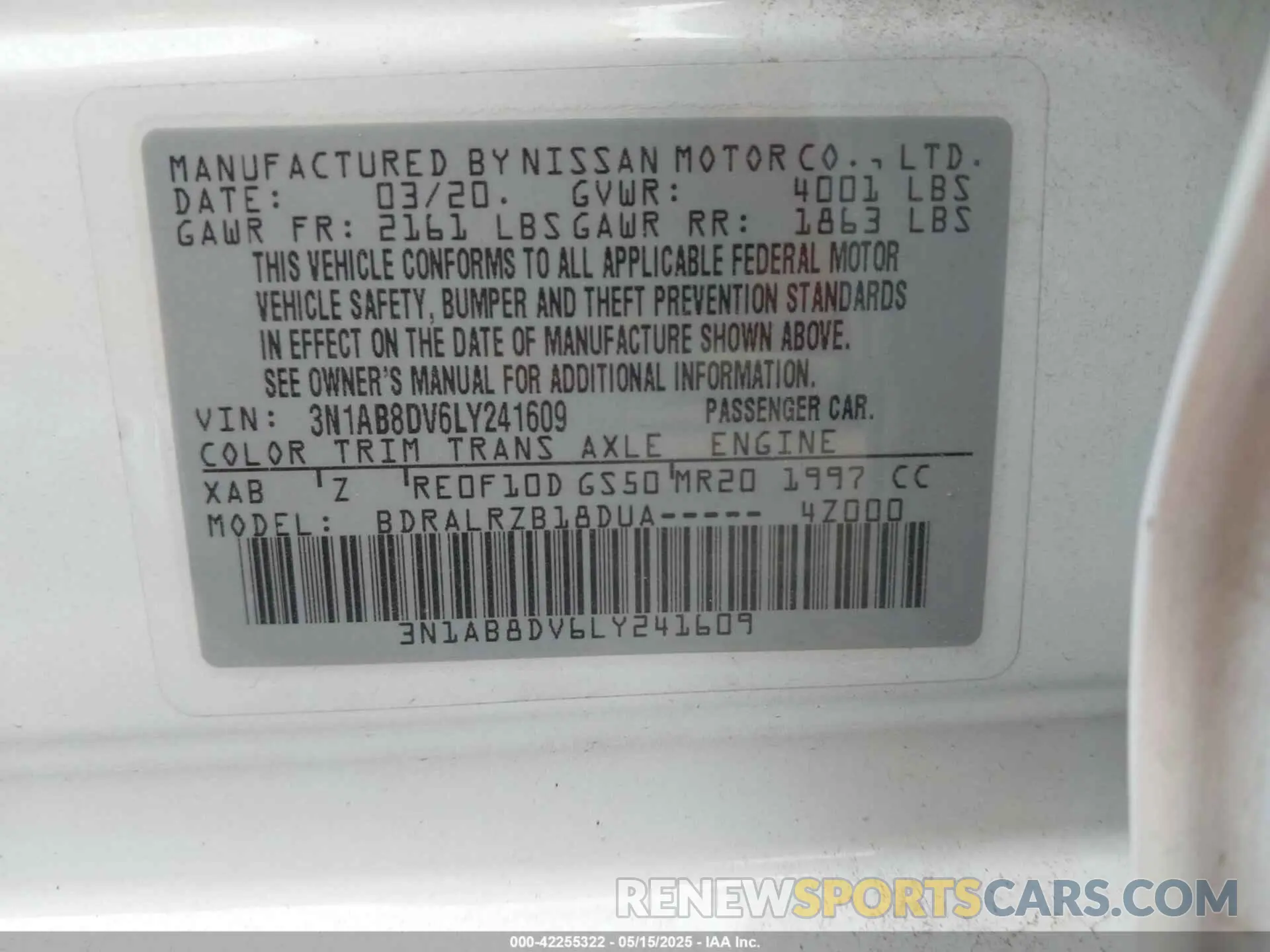 9 Photograph of a damaged car 3N1AB8DV6LY241609 NISSAN SENTRA 2020