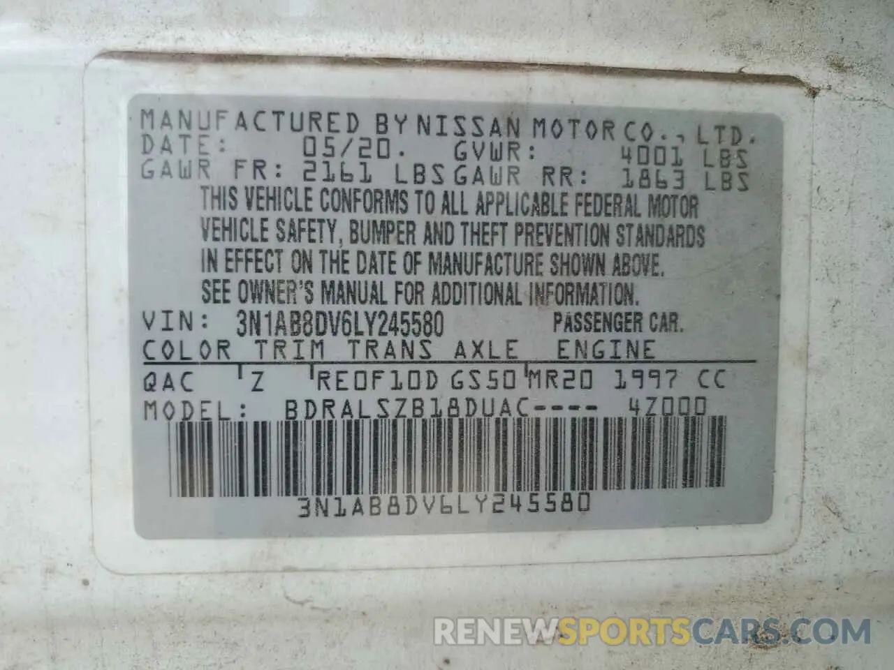 12 Photograph of a damaged car 3N1AB8DV6LY245580 NISSAN SENTRA 2020