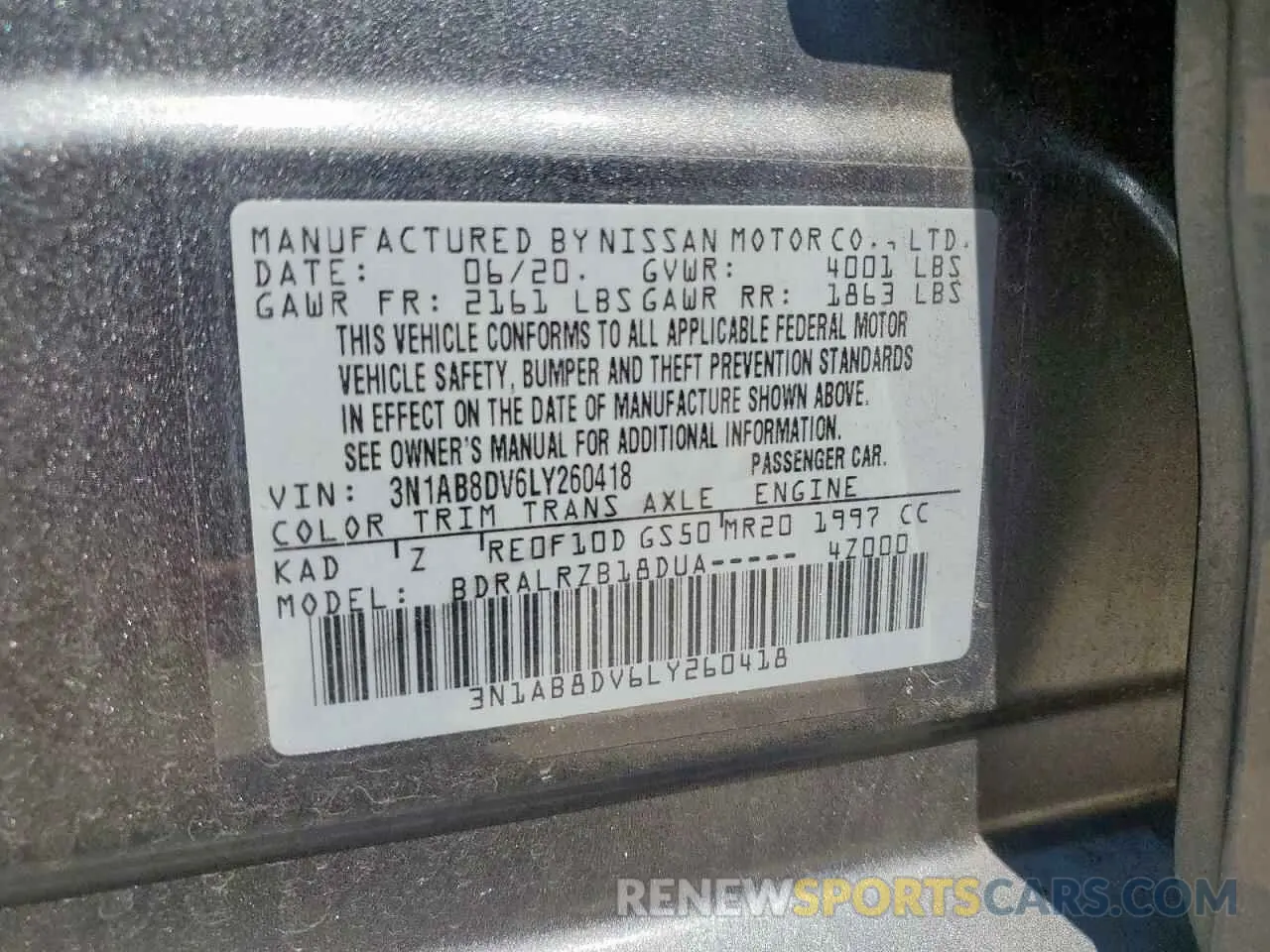 13 Photograph of a damaged car 3N1AB8DV6LY260418 NISSAN SENTRA 2020