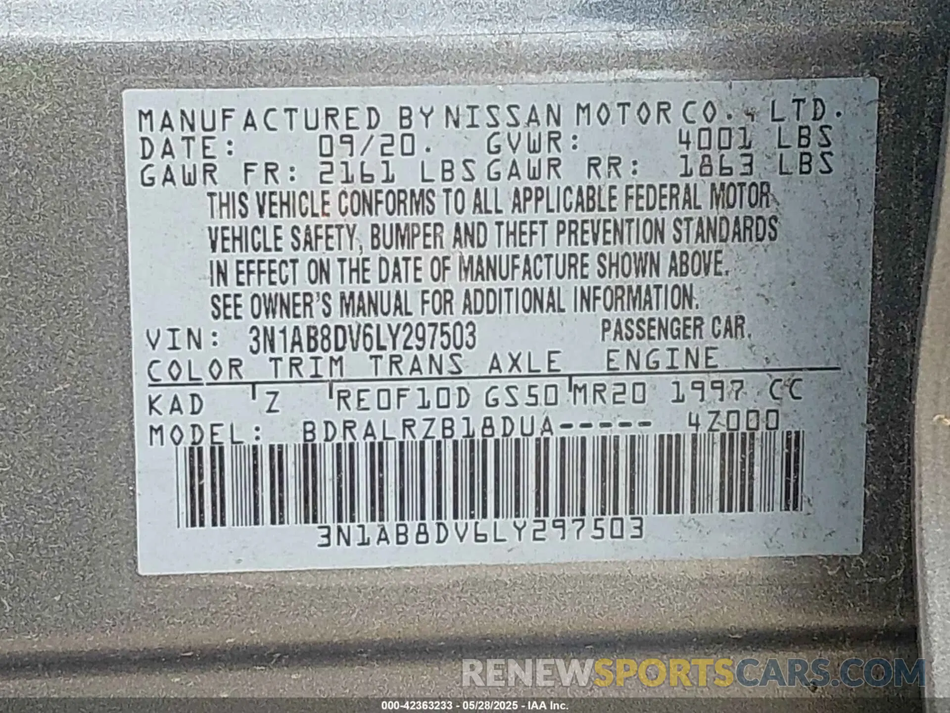 9 Photograph of a damaged car 3N1AB8DV6LY297503 NISSAN SENTRA 2020