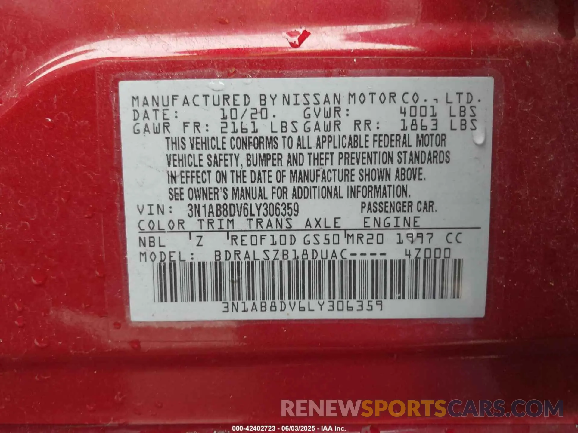 9 Photograph of a damaged car 3N1AB8DV6LY306359 NISSAN SENTRA 2020