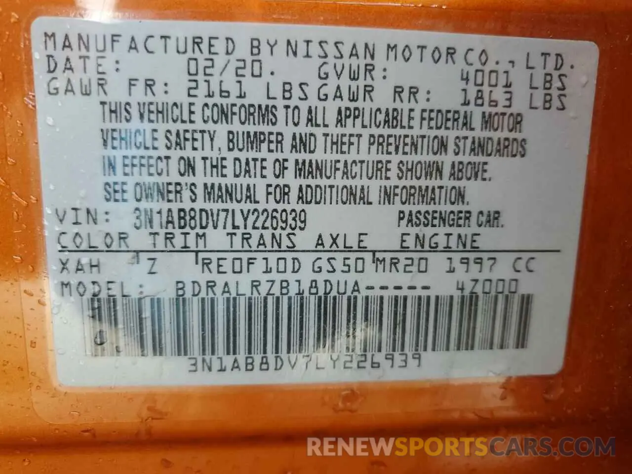 13 Photograph of a damaged car 3N1AB8DV7LY226939 NISSAN SENTRA 2020