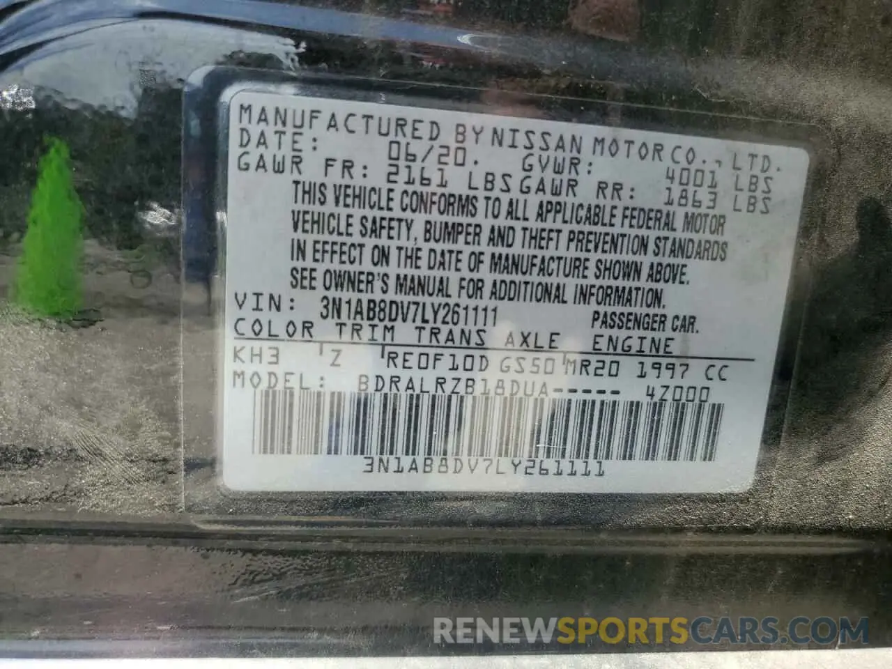 12 Photograph of a damaged car 3N1AB8DV7LY261111 NISSAN SENTRA 2020