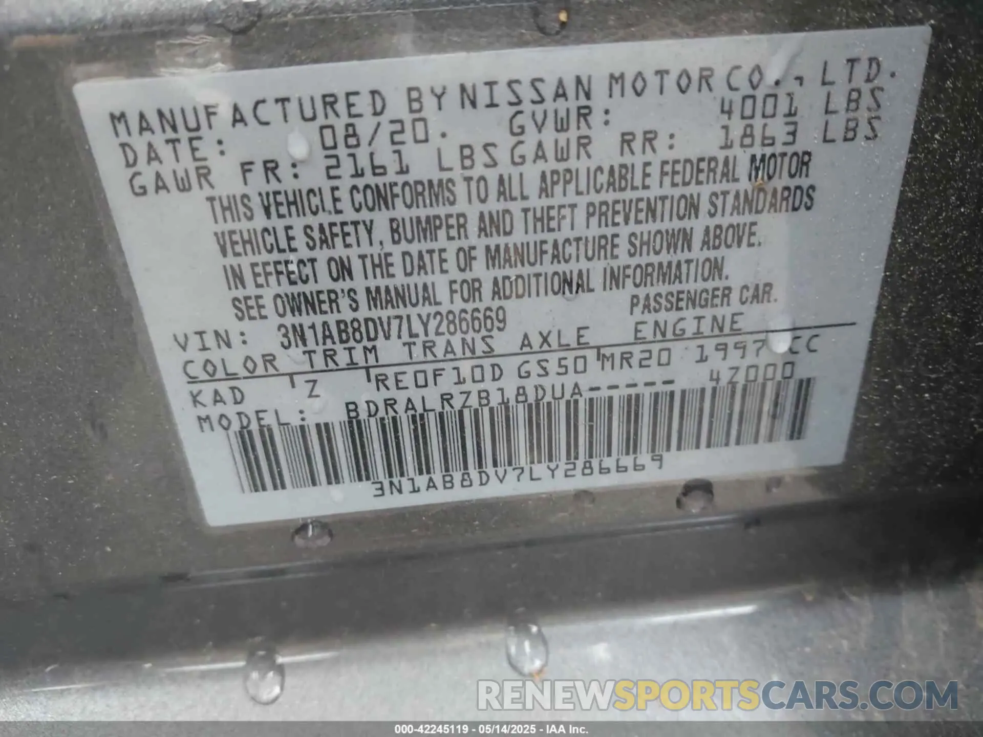 9 Photograph of a damaged car 3N1AB8DV7LY286669 NISSAN SENTRA 2020