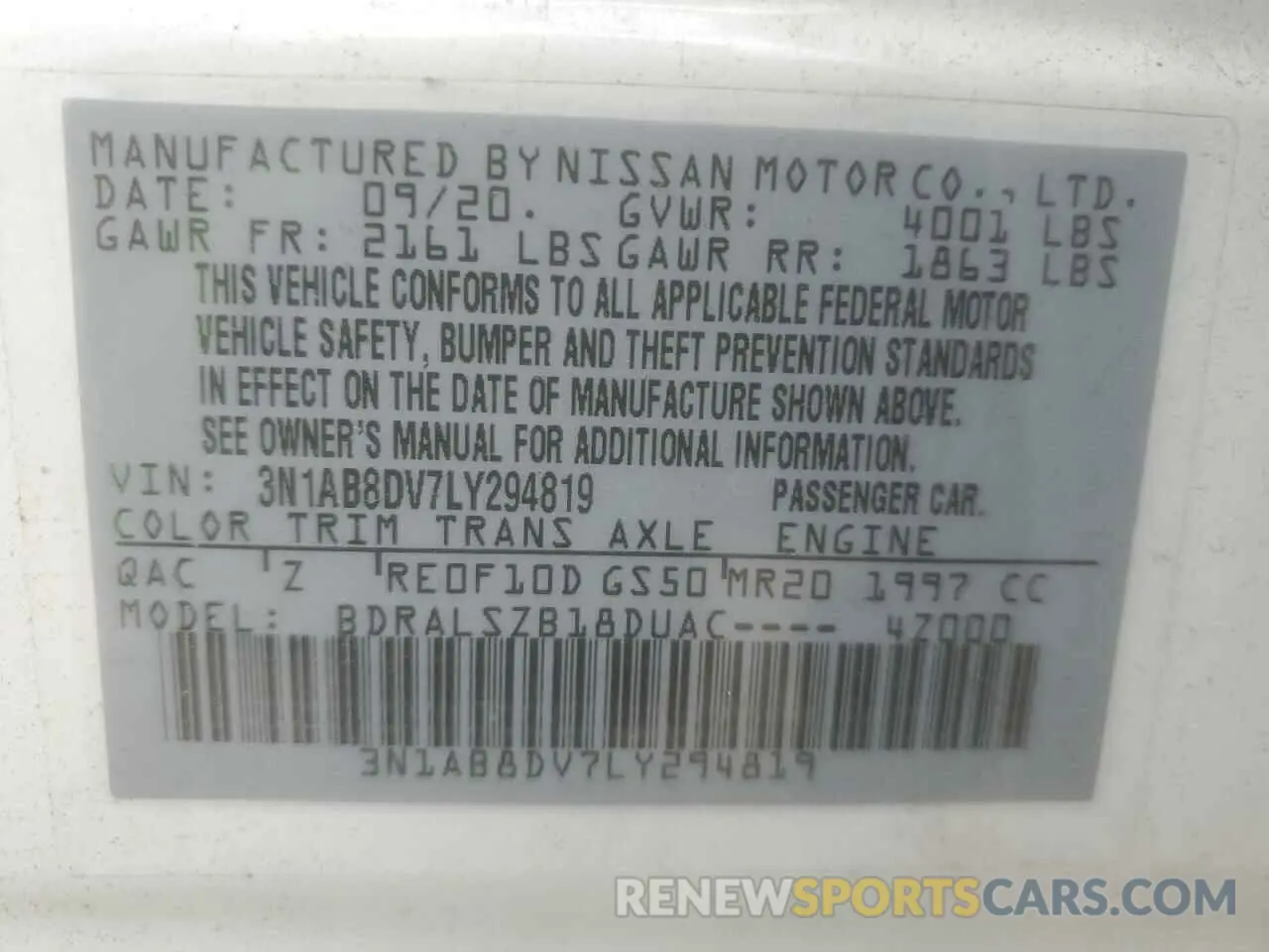 14 Photograph of a damaged car 3N1AB8DV7LY294819 NISSAN SENTRA 2020